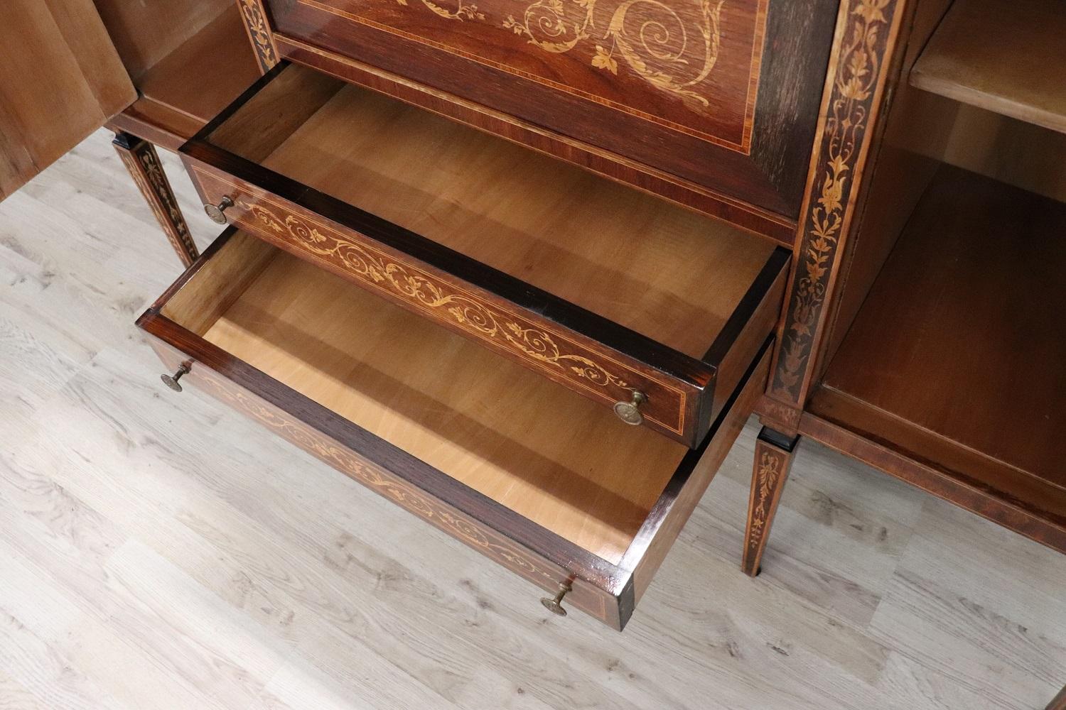 Spectacular Italian Louis XVI Style Inlaid Walnut Sideboard with Bar Cabinet 7