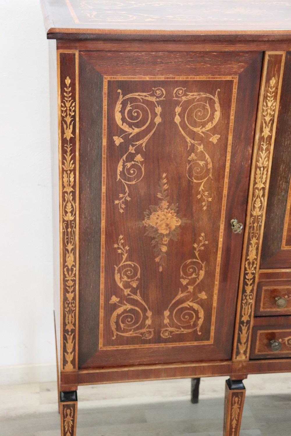 Inlay Spectacular Italian Louis XVI Style Inlaid Walnut Sideboard with Bar Cabinet