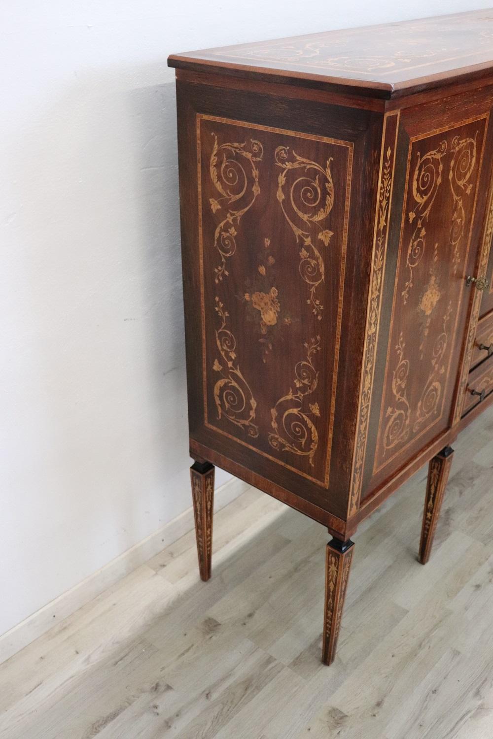 Mid-20th Century Spectacular Italian Louis XVI Style Inlaid Walnut Sideboard with Bar Cabinet