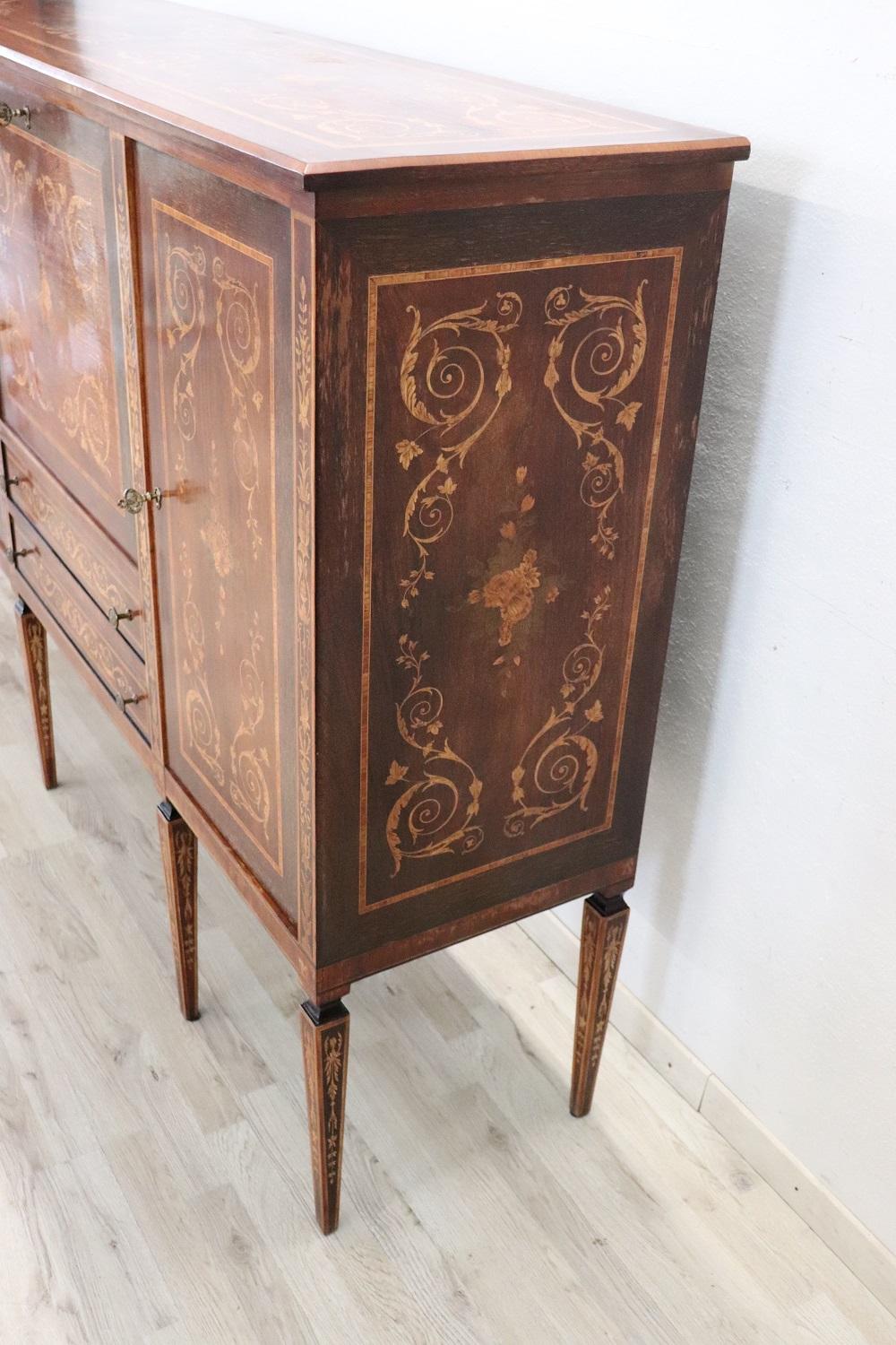 Spectacular Italian Louis XVI Style Inlaid Walnut Sideboard with Bar Cabinet 1