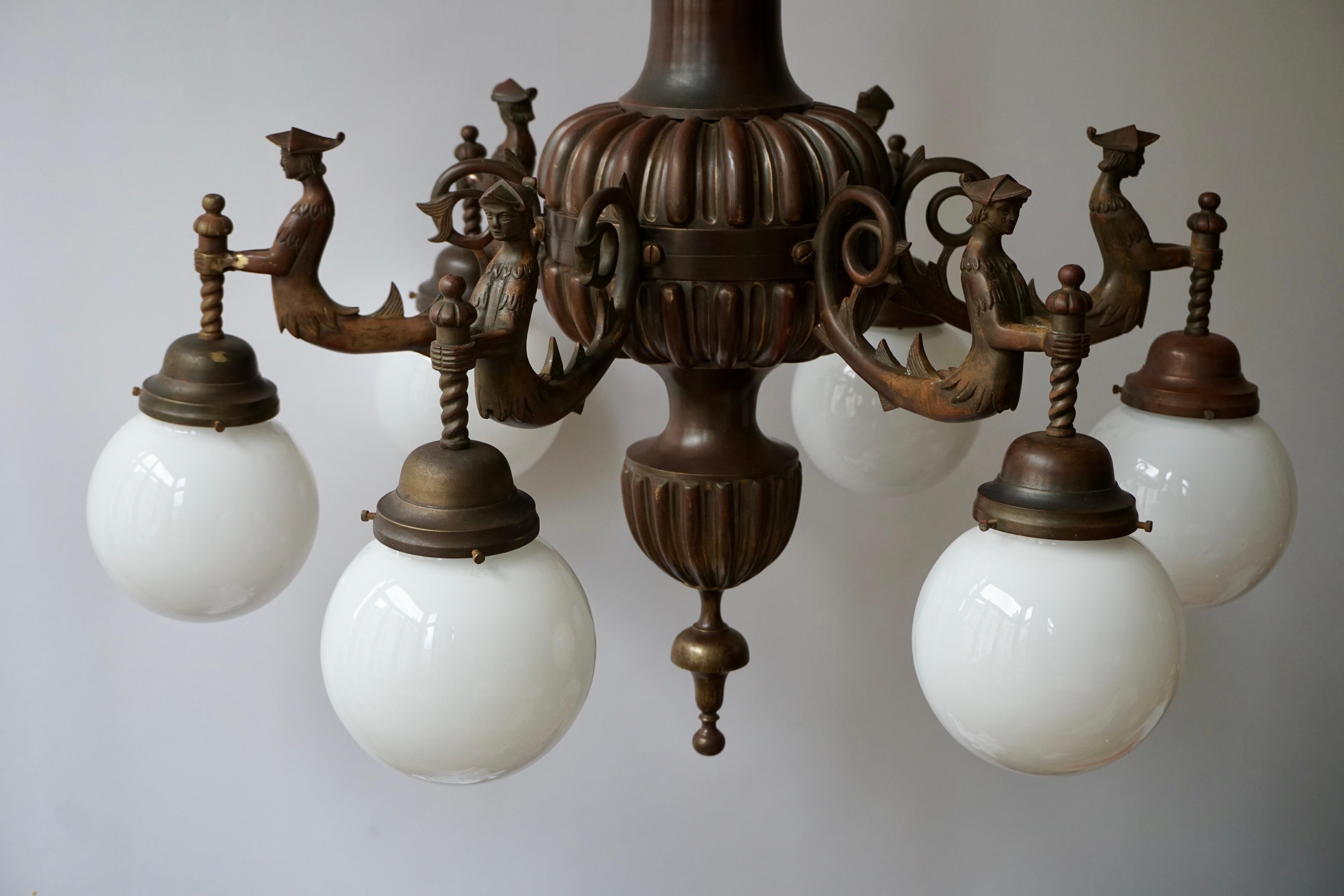 Spectacular Italian Patinated Bronze Figural Chandelier For Sale 1