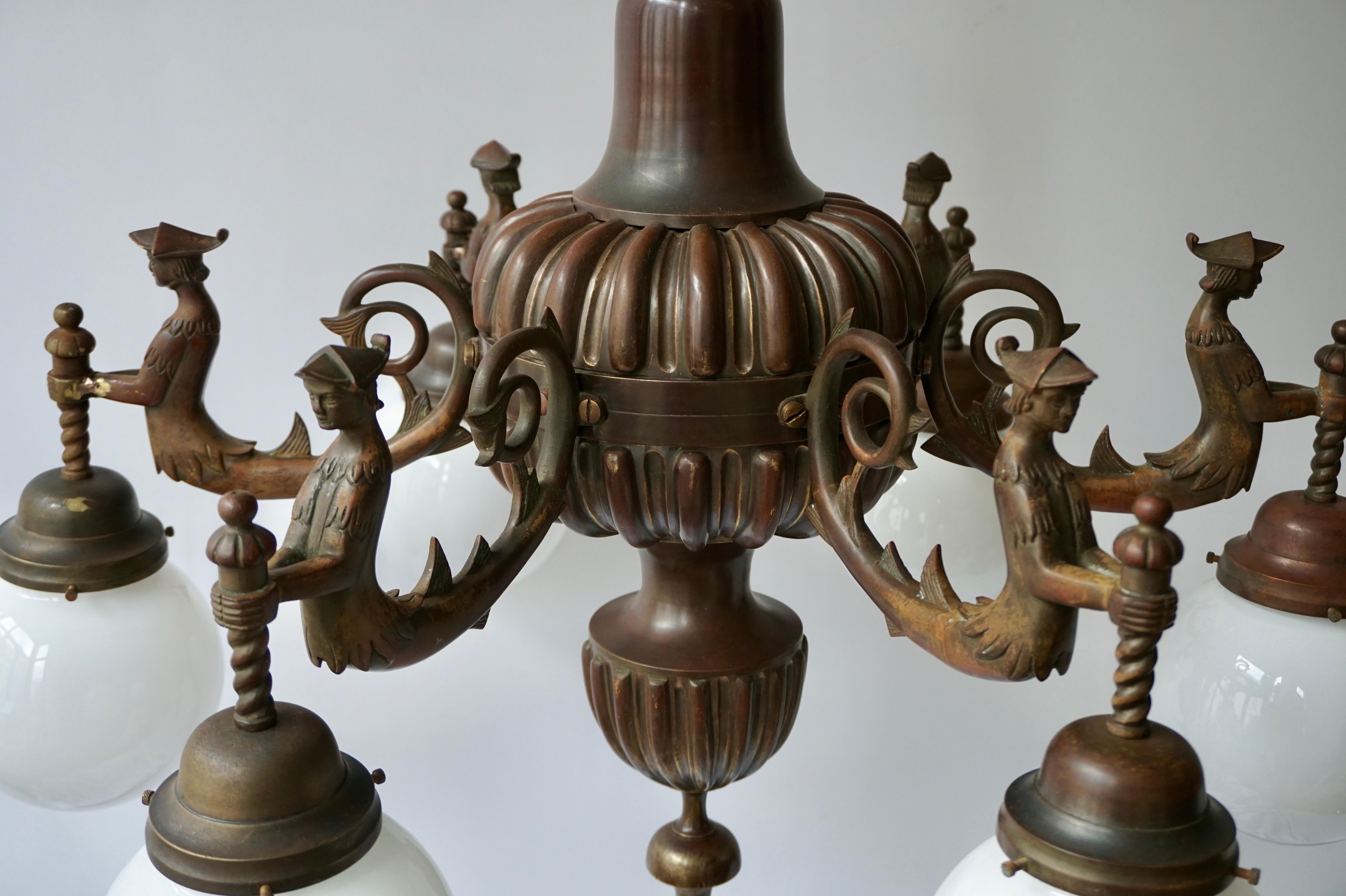 Spectacular Italian Patinated Bronze Figural Chandelier For Sale 2