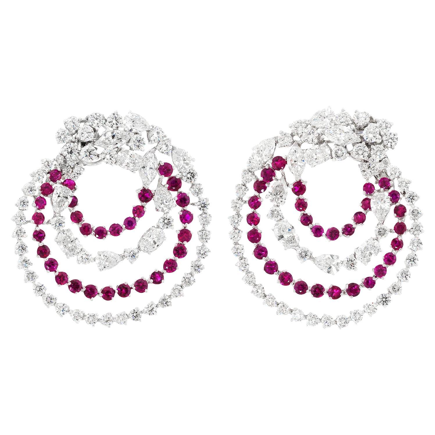 Spettacolari orecchini italiani di rubini e diamanti