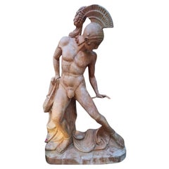 Spektakuläre italienische Skulptur aus rotem Travertin "Römischer Krieger" Anfang 20.