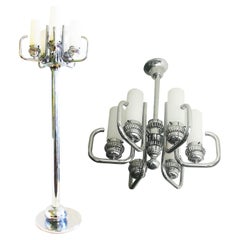 Spektakuläre italienische Space Age-Stehleuchte und  Kronleuchter Murano Glas  60s-70s