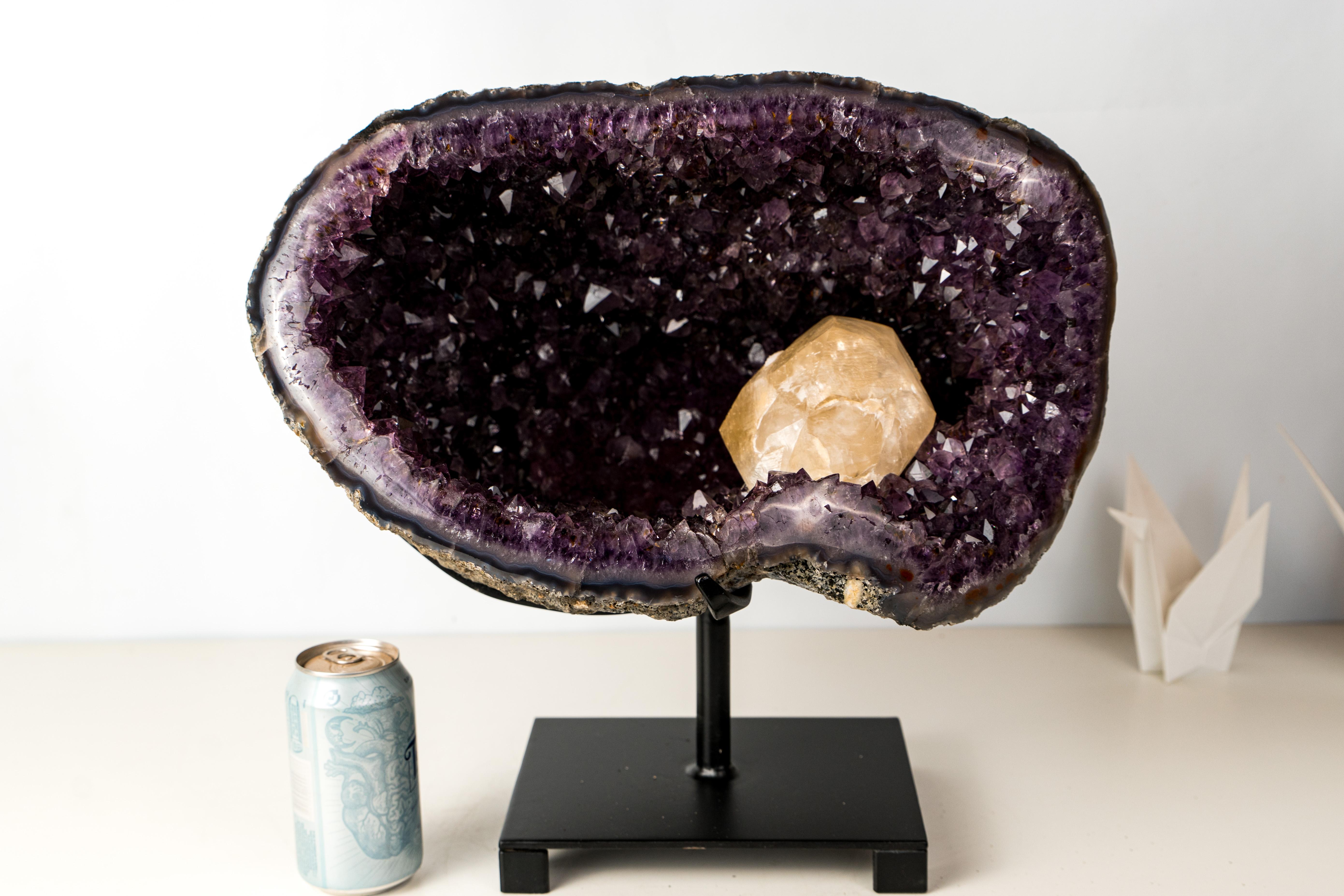 Brasiliano Spettacolare grande geode di ametista in grotta con druzy viola intenso in vendita