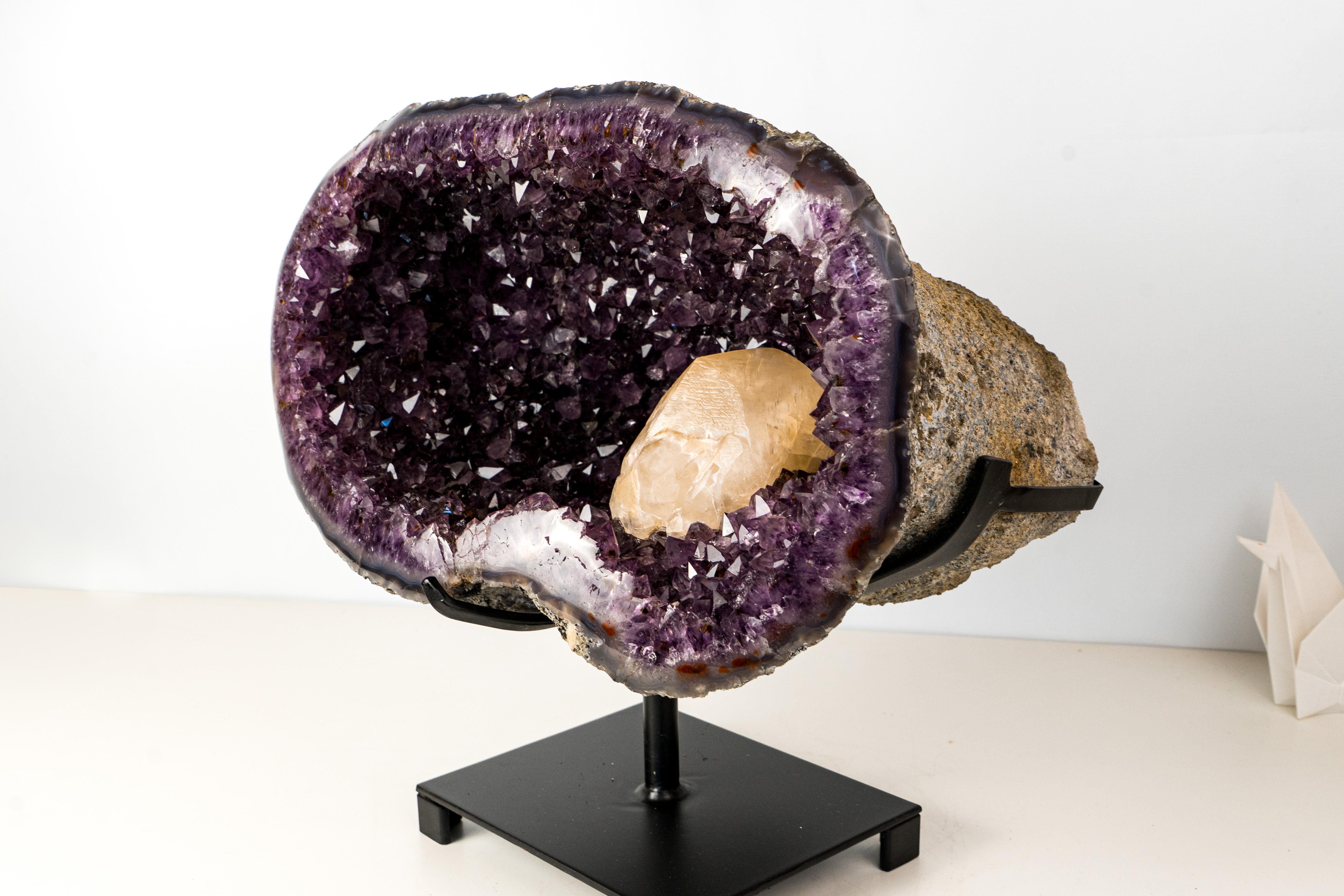 Spettacolare grande geode di ametista in grotta con druzy viola intenso in vendita 1