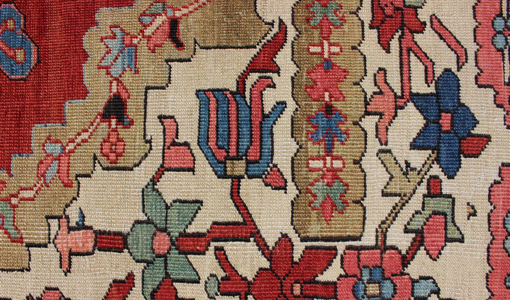 Spectacular Large Antique Persian Bakshaish Serapi Rug with Beautiful Colors  For Sale 13