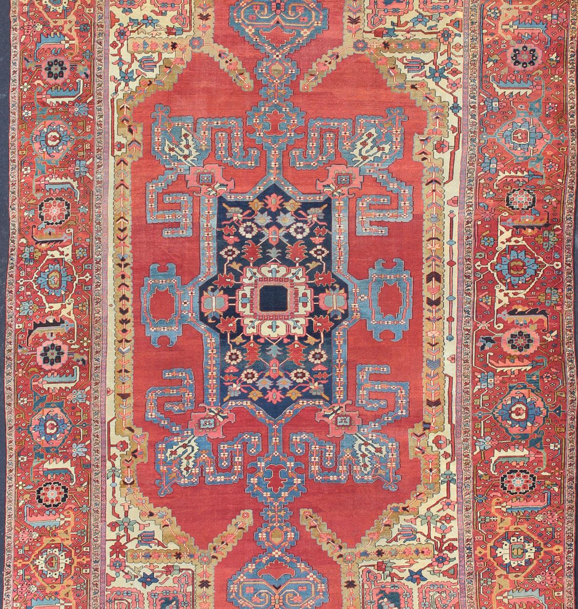 Hand-Knotted Spectacular Large Antique Persian Bakshaish Serapi Rug with Beautiful Colors  For Sale