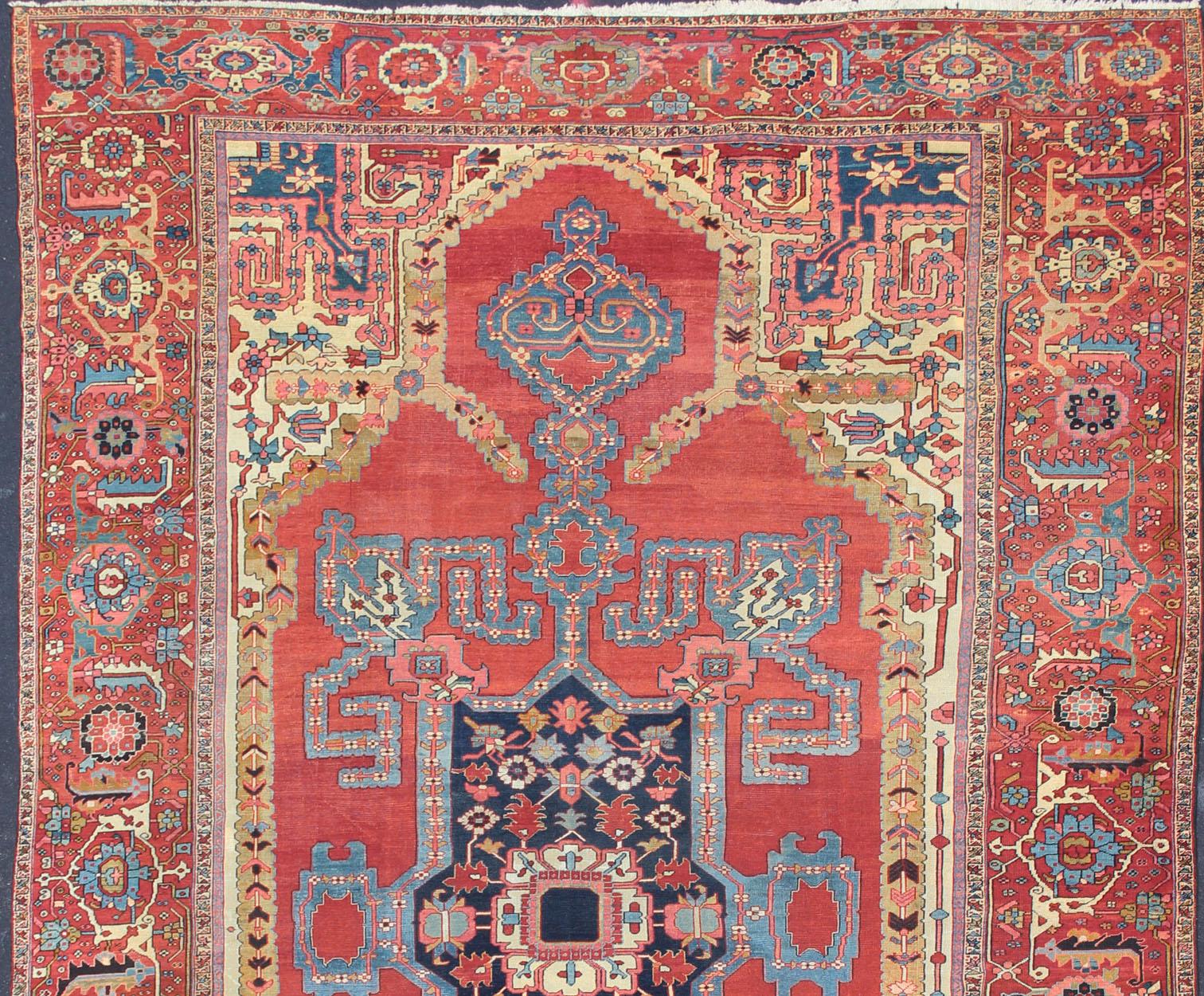 Spectacular Large Antique Persian Bakshaish Serapi Rug with Beautiful Colors  In Good Condition For Sale In Atlanta, GA