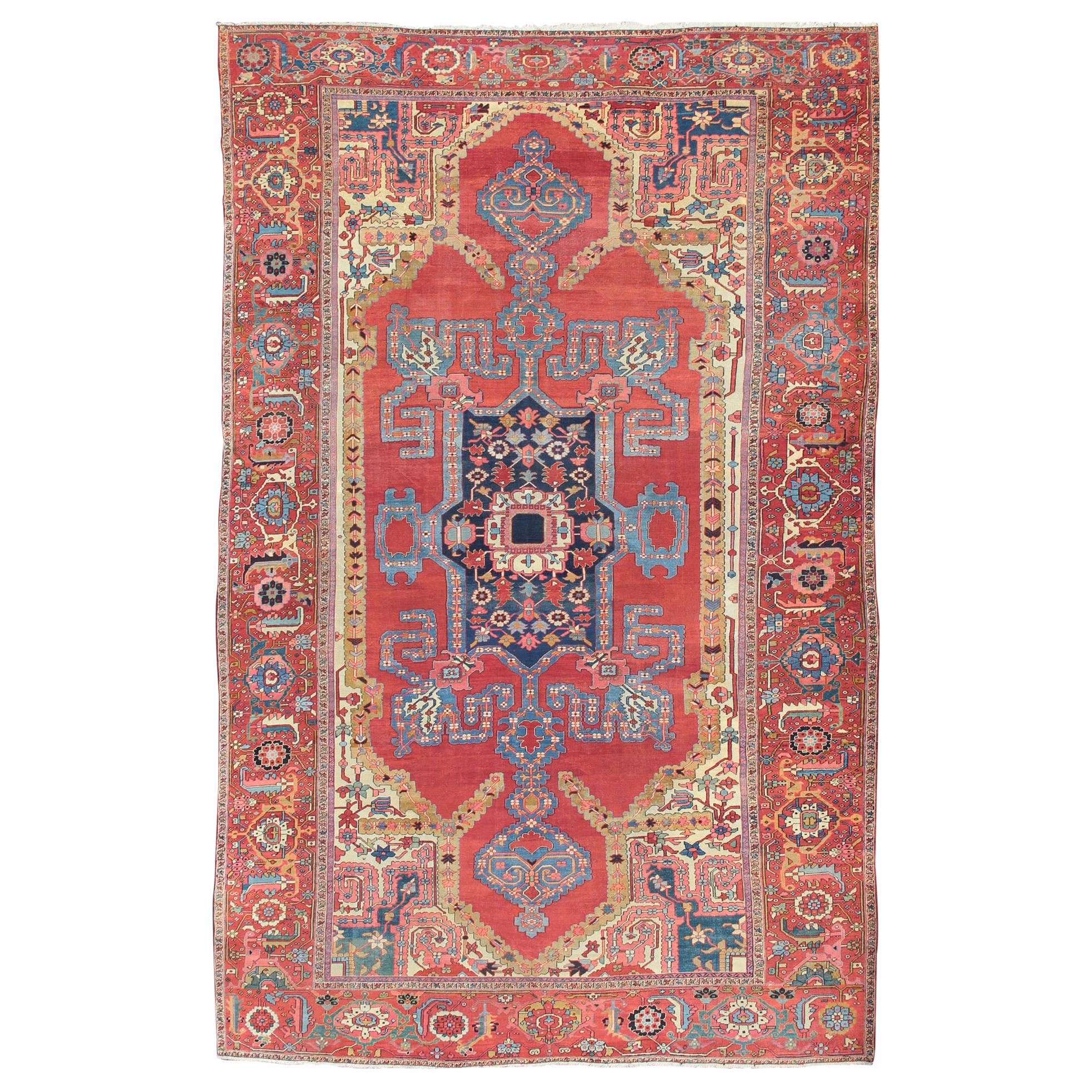 Spectacular Large Antique Persian Bakshaish Serapi Rug with Beautiful Colors  For Sale