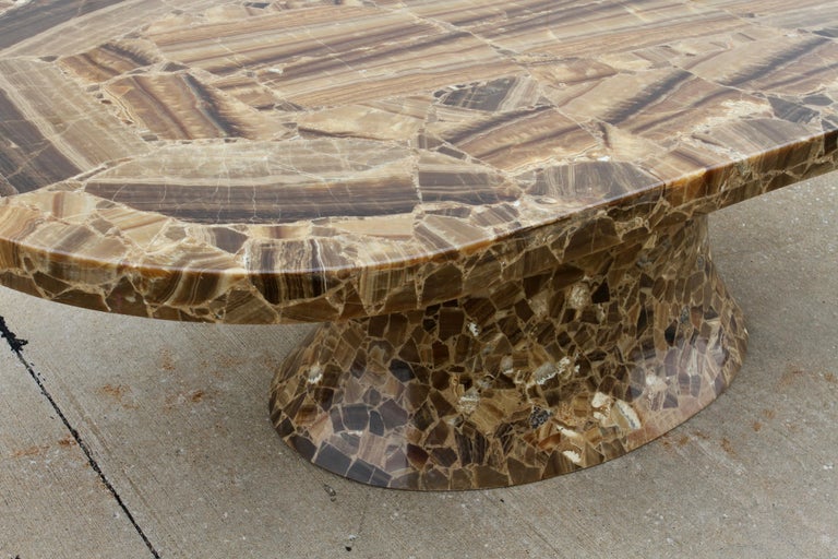 Spectacular Large Brown Onyx Oval Pedestal Dining Table by Muller's of Mexico For Sale 6