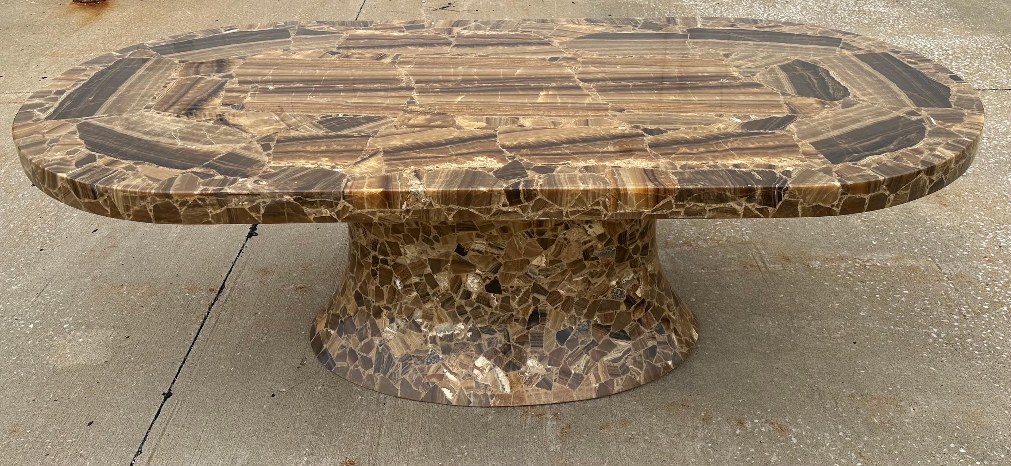 Mexican Spectacular Large Brown Onyx Oval Pedestal Dining Table by Muller's of Mexico For Sale