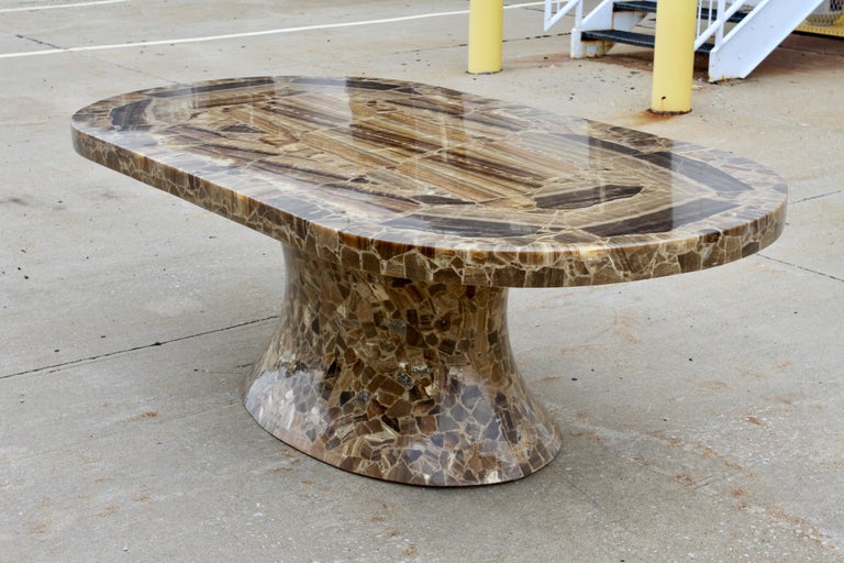 Spectacular Large Brown Onyx Oval Pedestal Dining Table by Muller's of Mexico For Sale 1