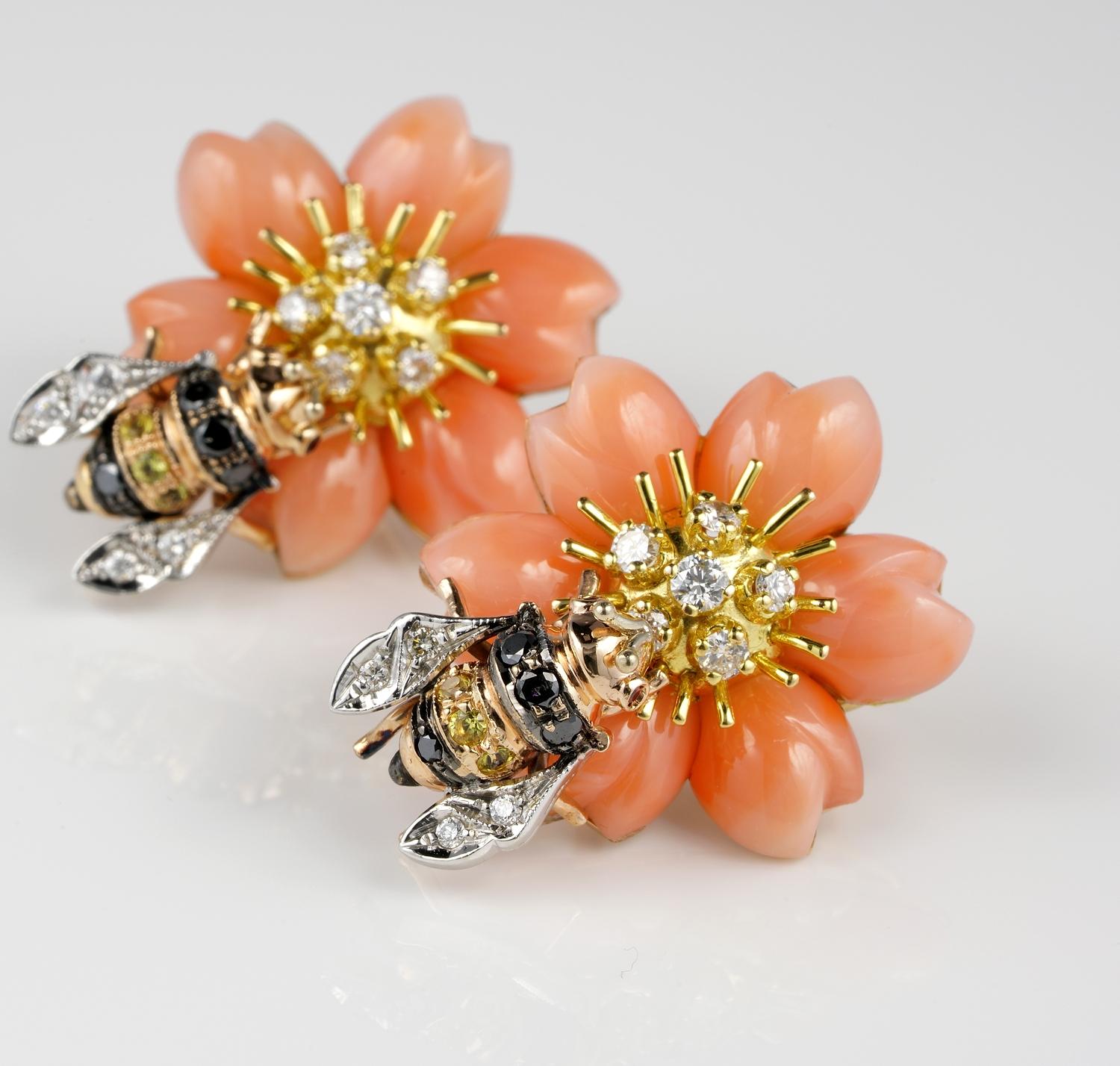 Pink Flowers in the Garden

Delight yourself with these amazing Art Crafted earrings, impressive and so darling, look stunning when worn!
Individually hand crafted by Italian masters of coral jewellery, all solid 14 KT made two tome of gold Rose and