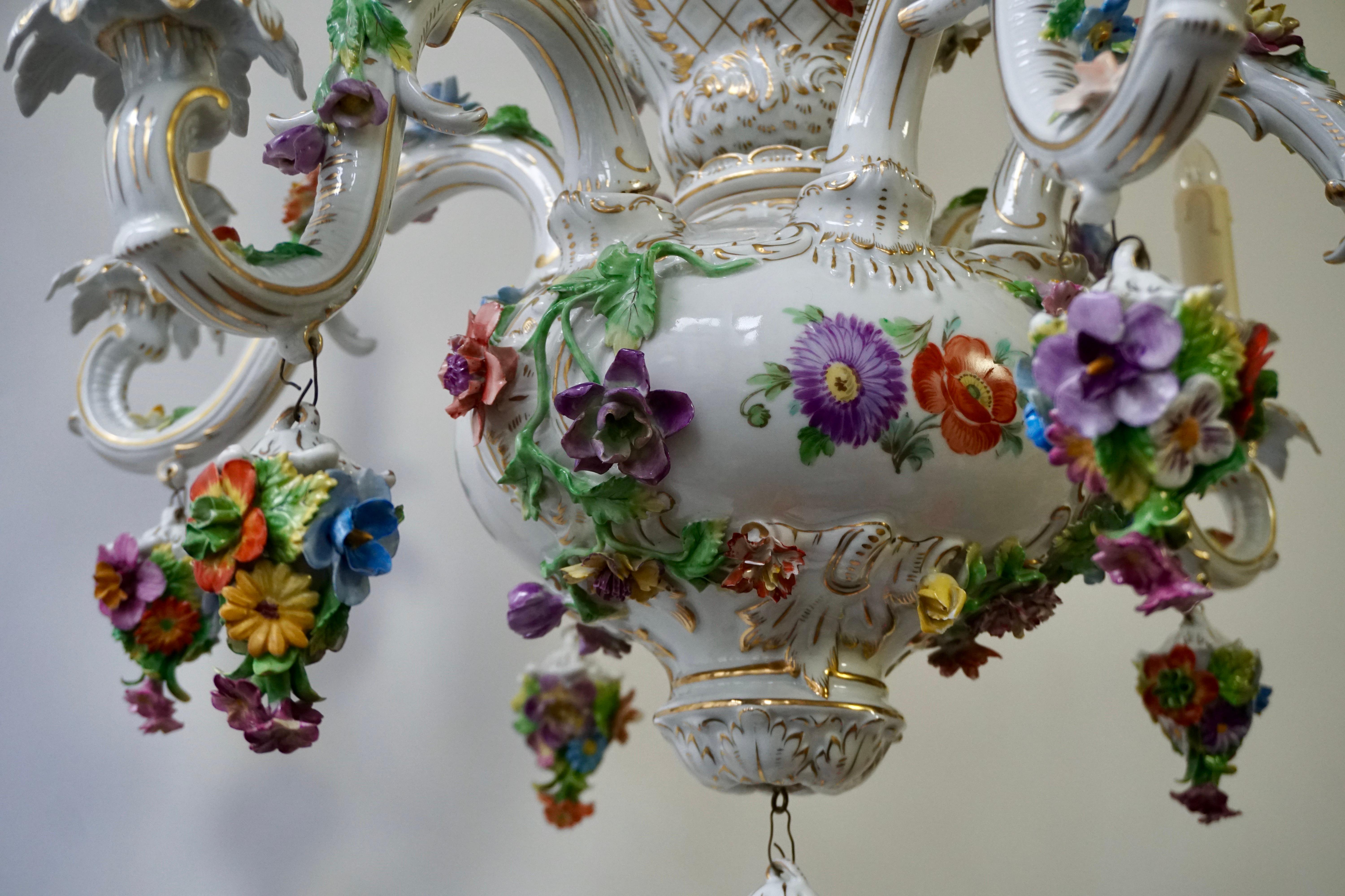 Spectacular Large Italian Rococo Style Porcelain Floral Chandelier For Sale 3
