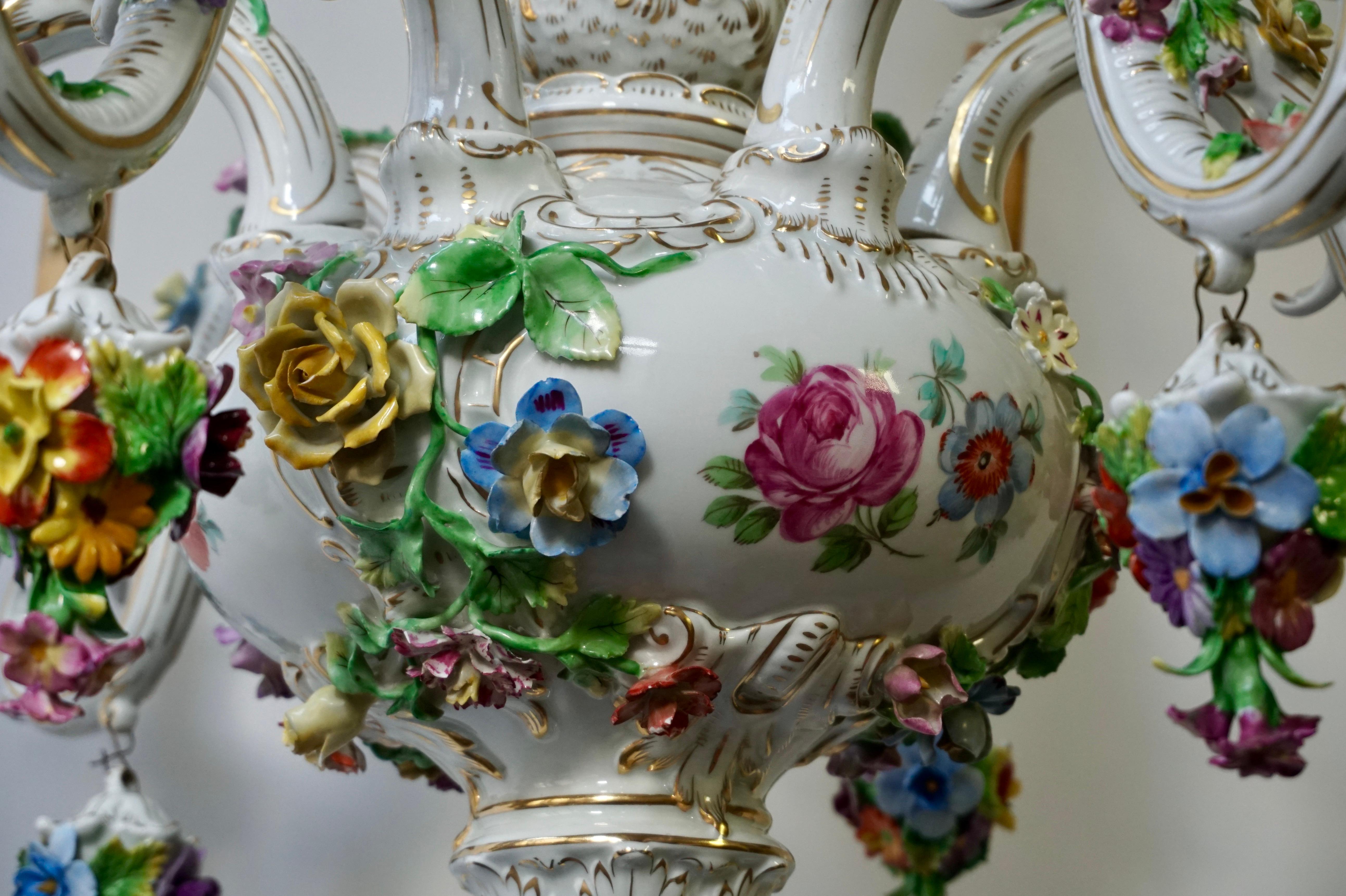 Spectacular Large Italian Rococo Style Porcelain Floral Chandelier For Sale 4