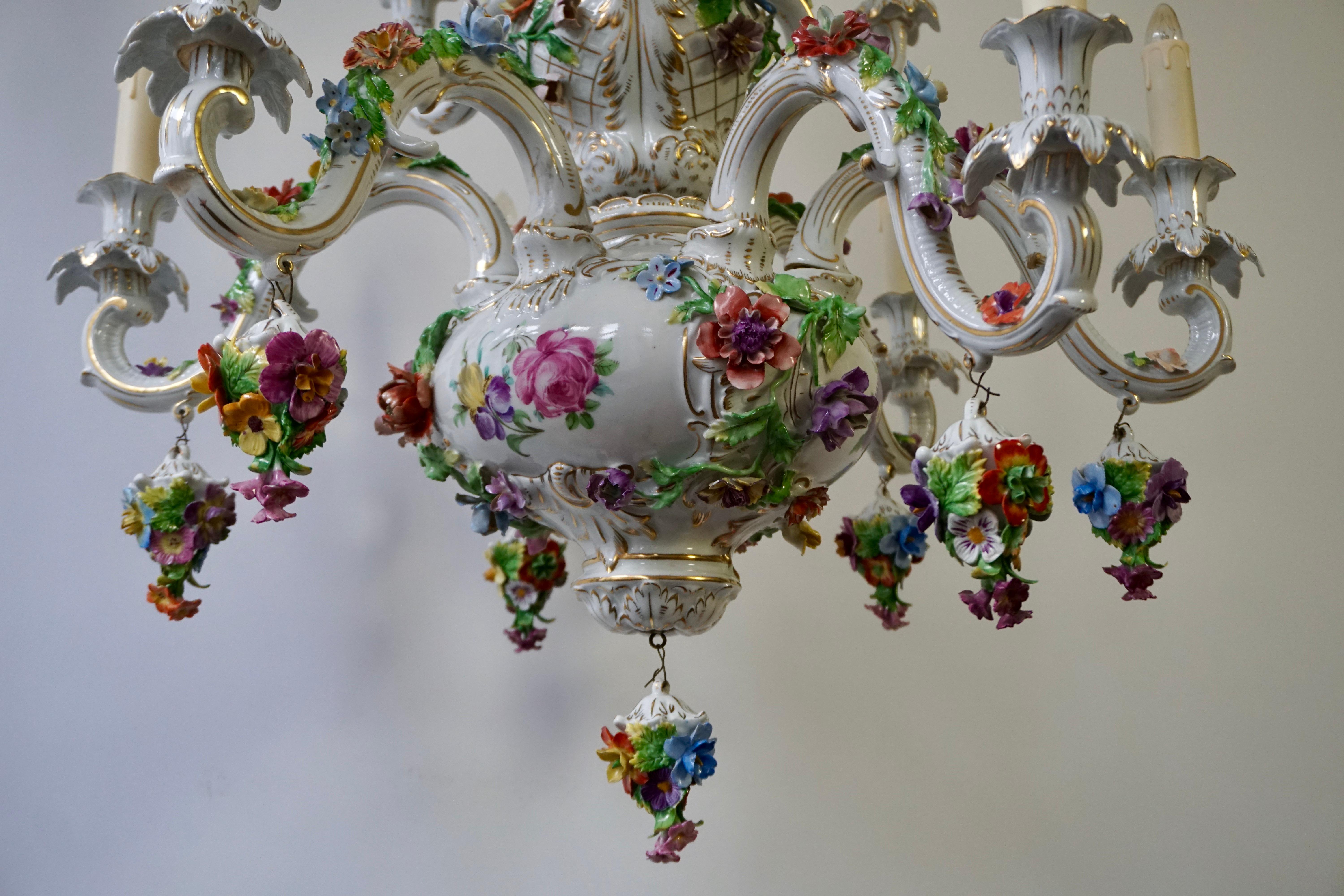 Spectacular Large Italian Rococo Style Porcelain Floral Chandelier For Sale 5