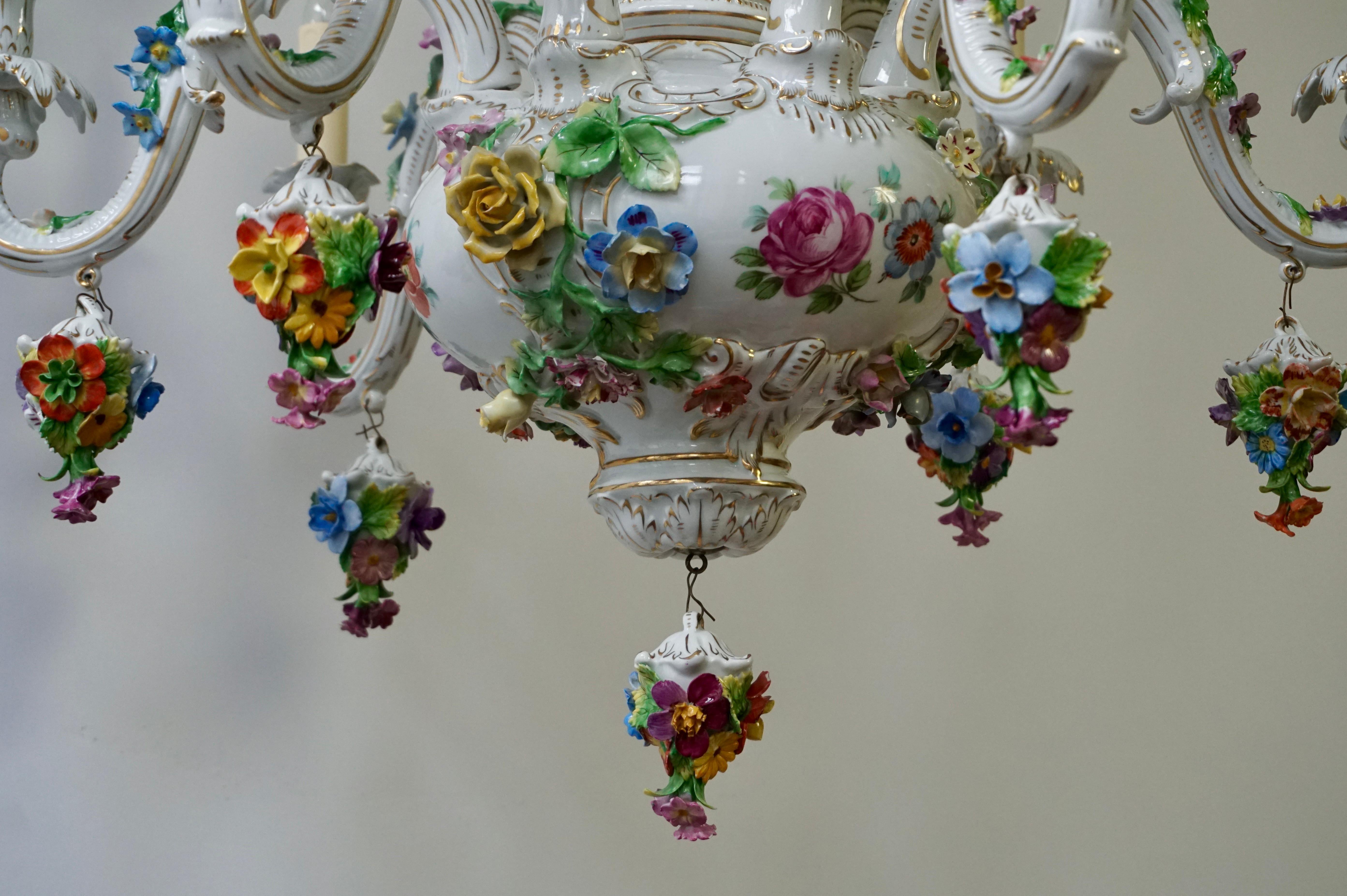 Spectacular Large Italian Rococo Style Porcelain Floral Chandelier For Sale 6