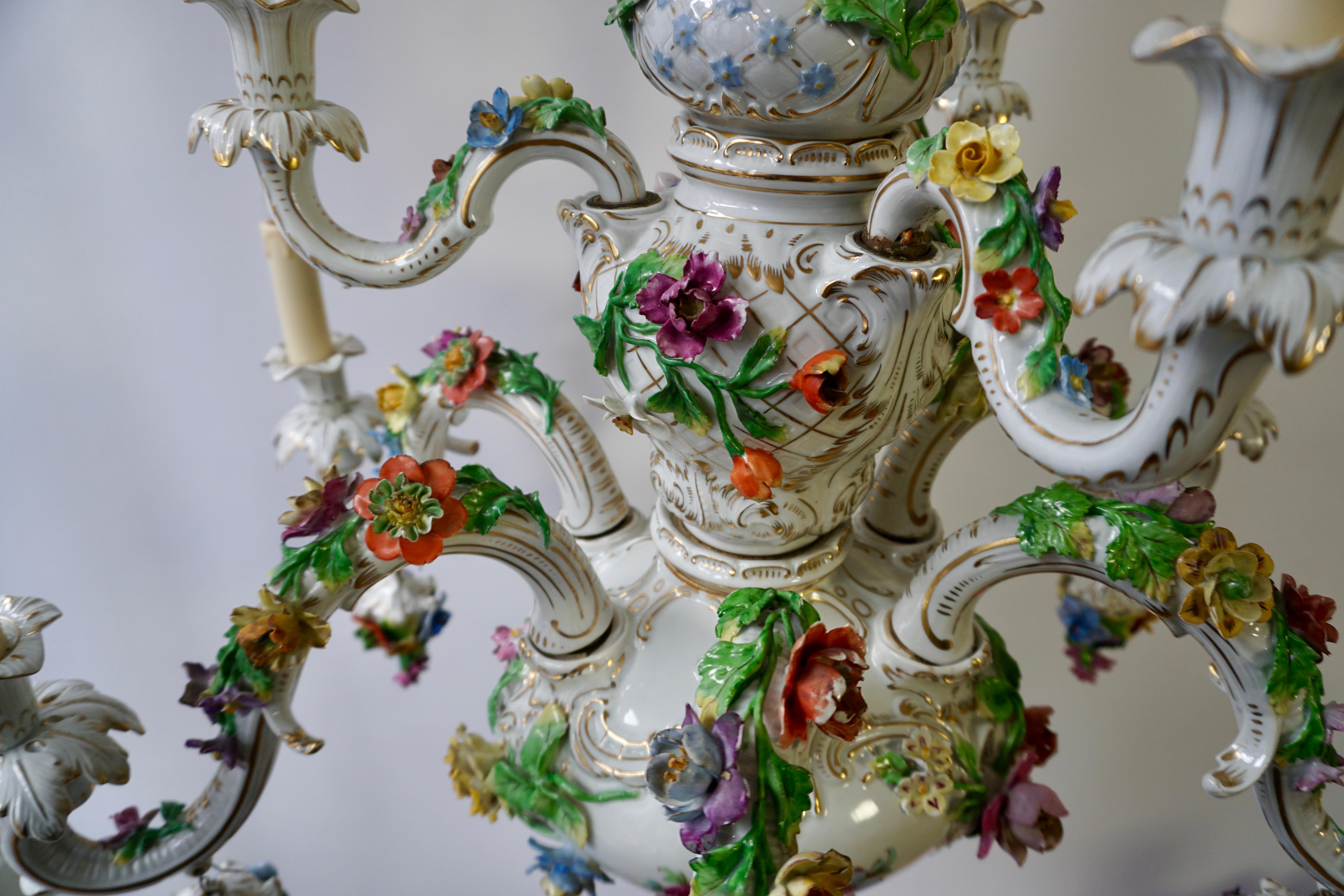 Spectacular Large Italian Rococo Style Porcelain Floral Chandelier For Sale 7