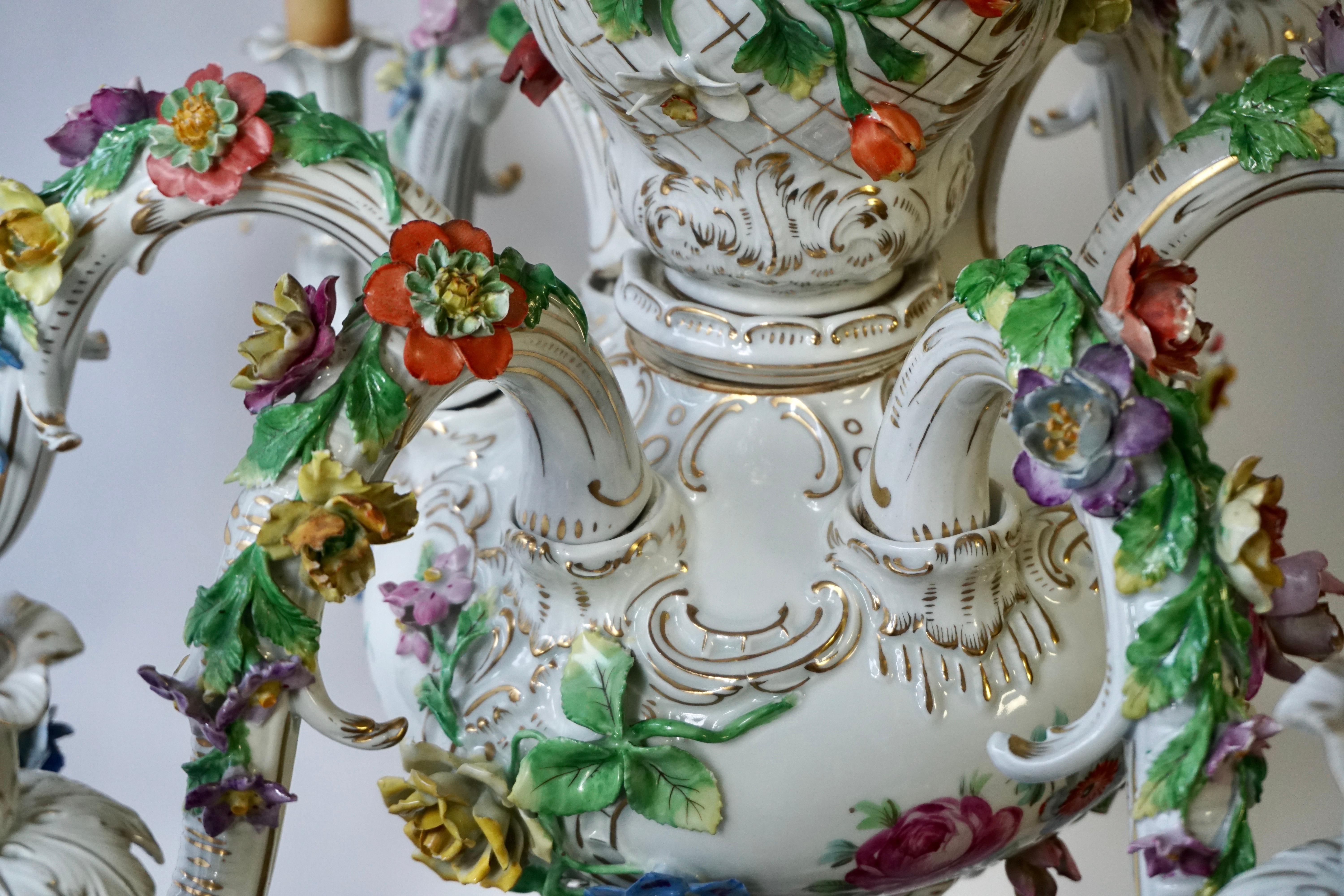 Spectacular Large Italian Rococo Style Porcelain Floral Chandelier For Sale 8