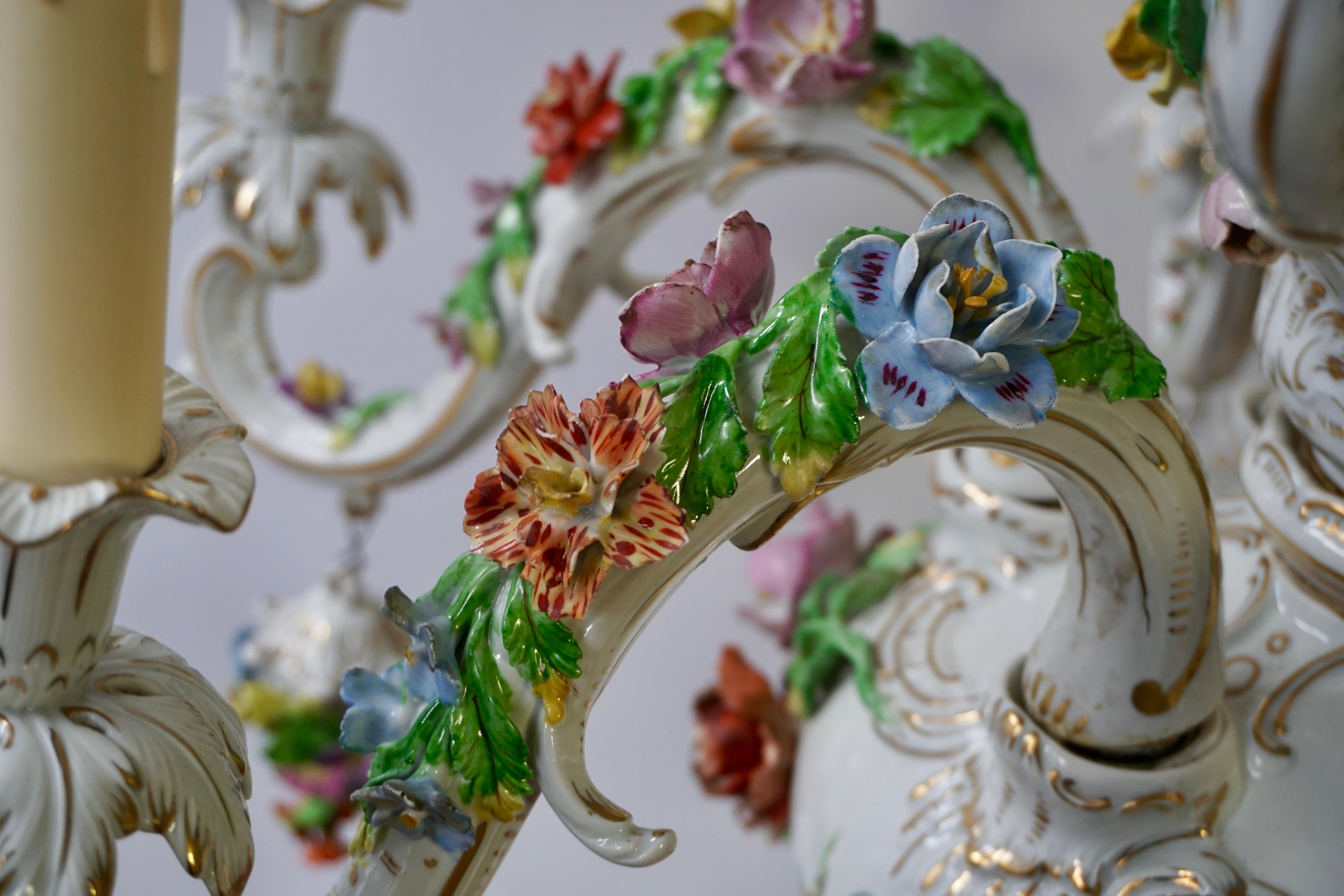 Spectacular Large Italian Rococo Style Porcelain Floral Chandelier For Sale 11