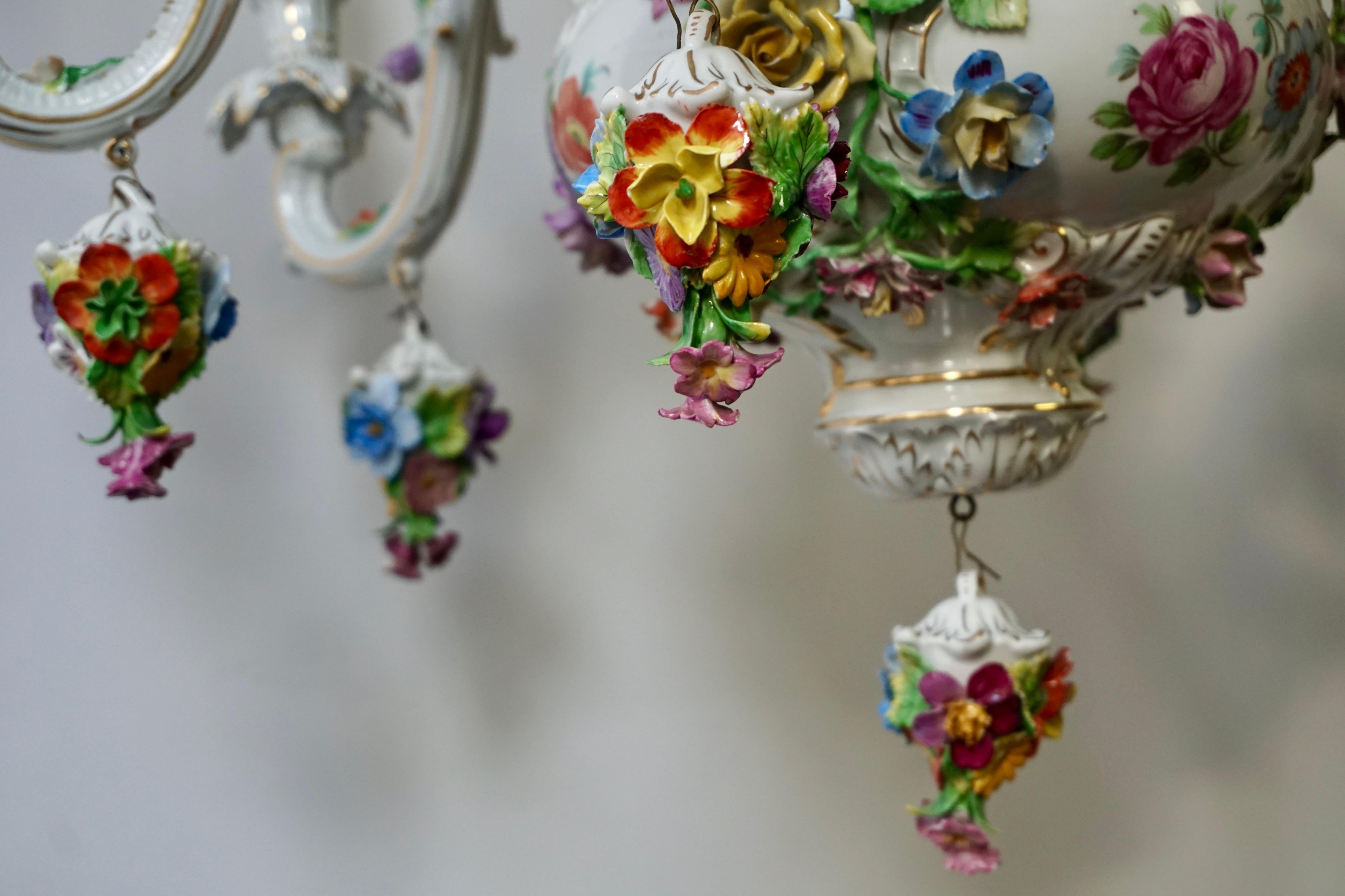 Spectacular Large Italian Rococo Style Porcelain Floral Chandelier For Sale 12