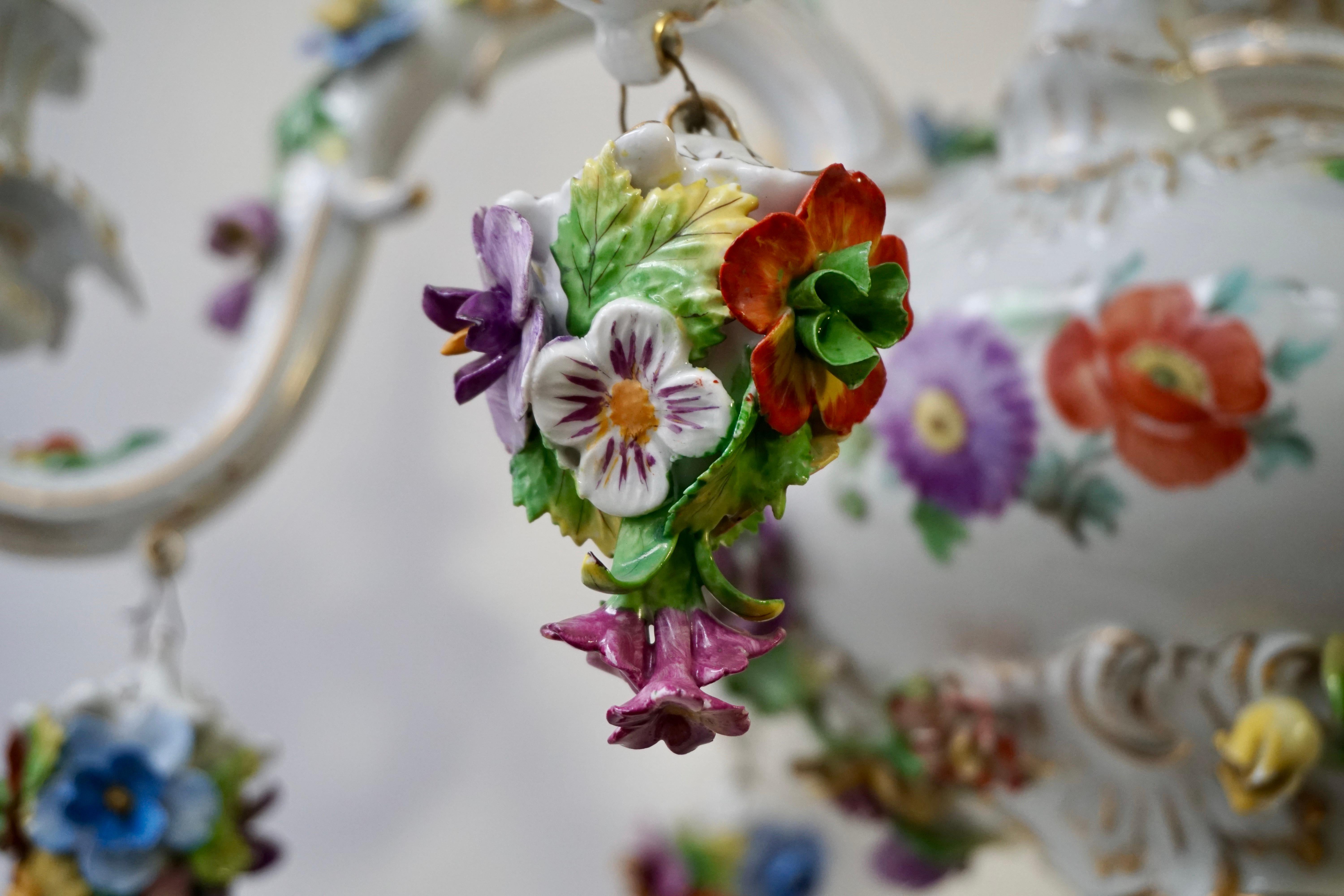 Spectacular Large Italian Rococo Style Porcelain Floral Chandelier For Sale 13