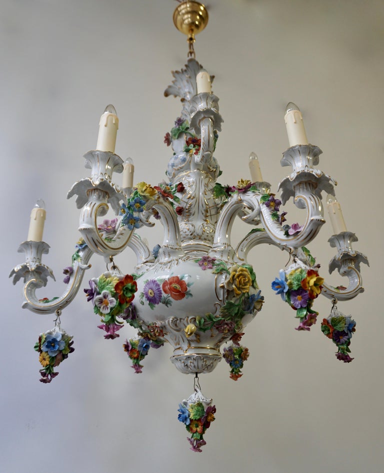 Spectacular Large Italian Rococo Style Porcelain Floral Chandelier For