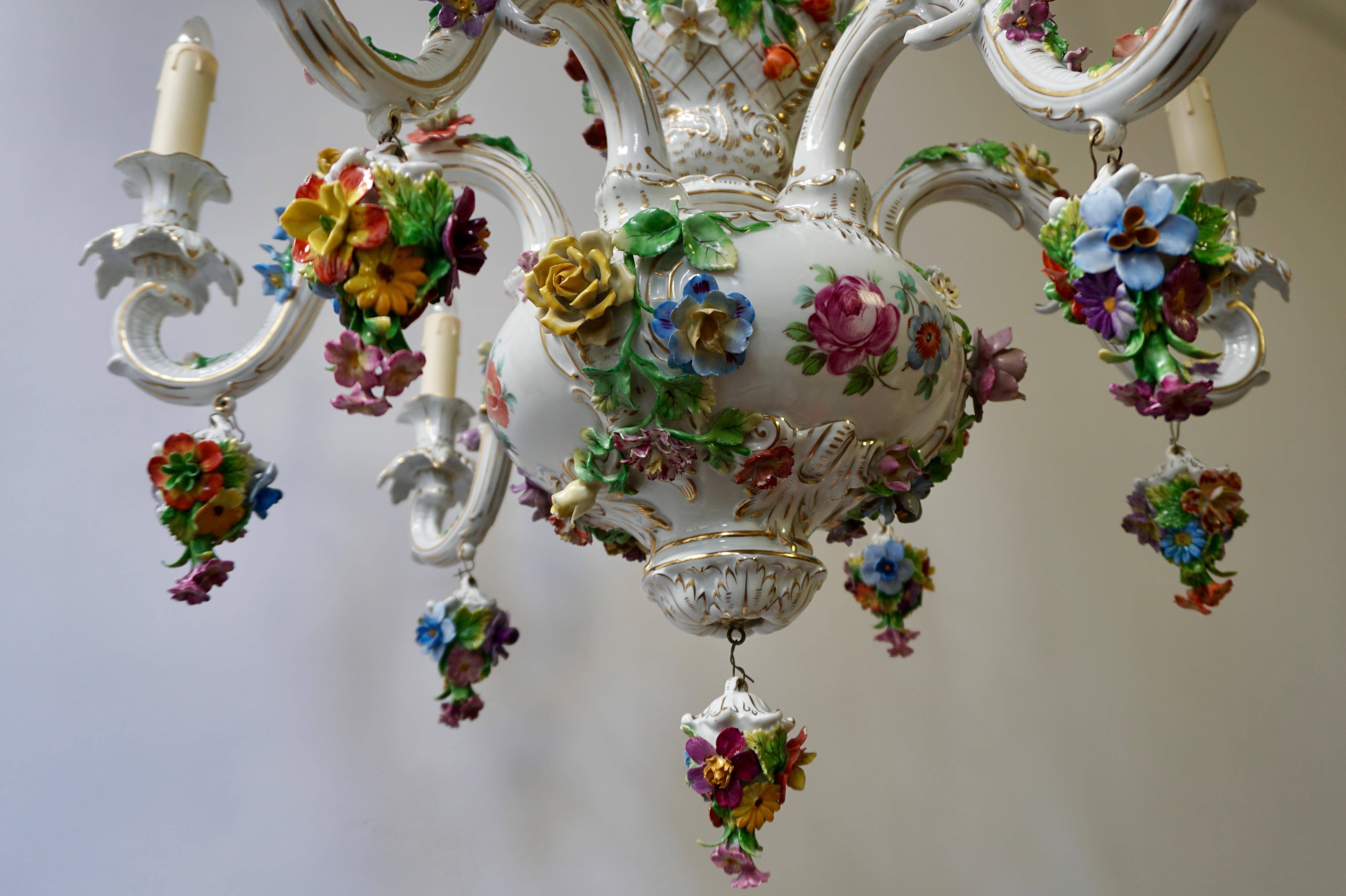 Spectacular Large Italian Rococo Style Porcelain Floral Chandelier For Sale 2