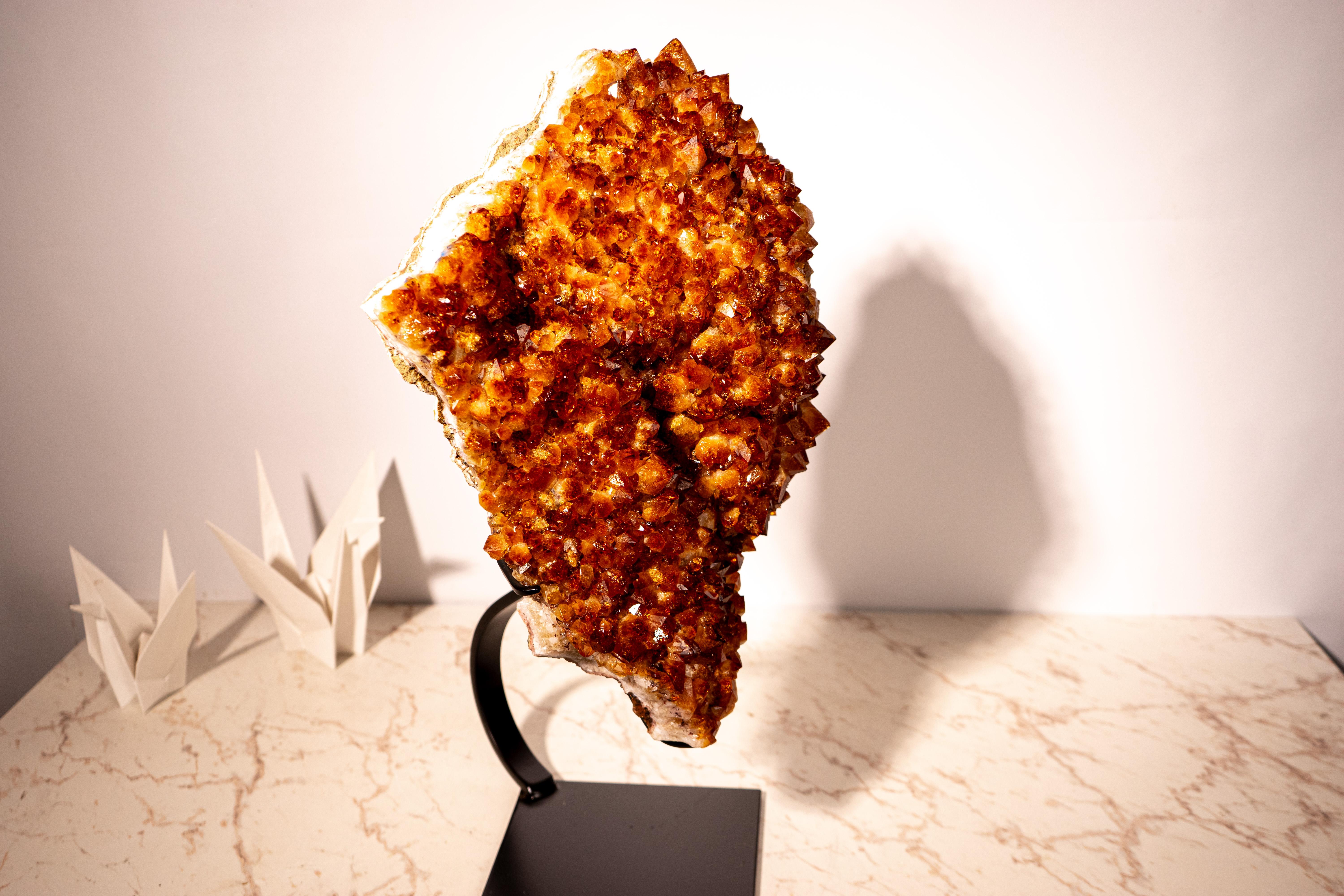 Large Madeira Citrine Crystal Cluster with Flower Rosette on Custom-Made Stand For Sale 5