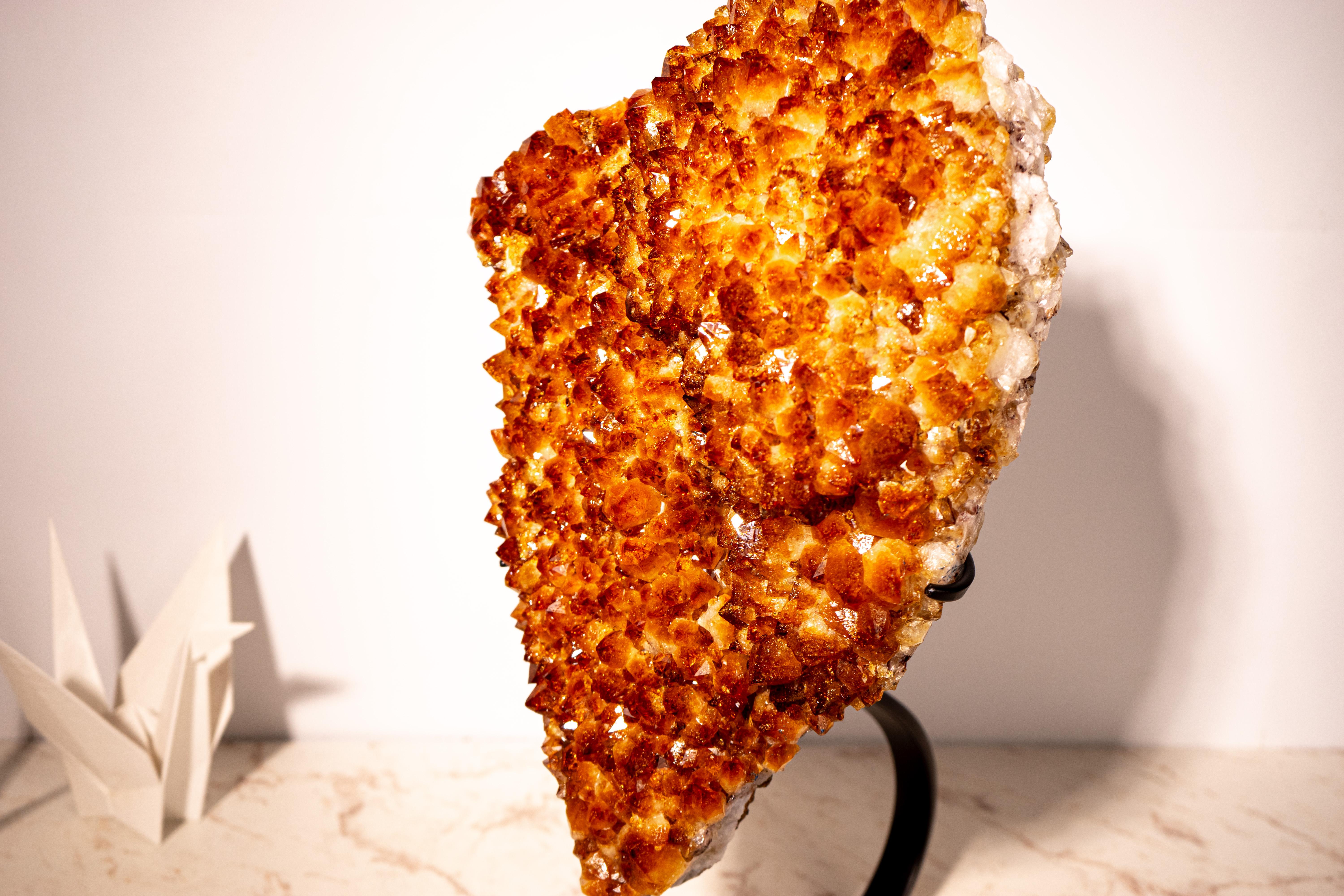 Large Madeira Citrine Crystal Cluster with Flower Rosette on Custom-Made Stand For Sale 6