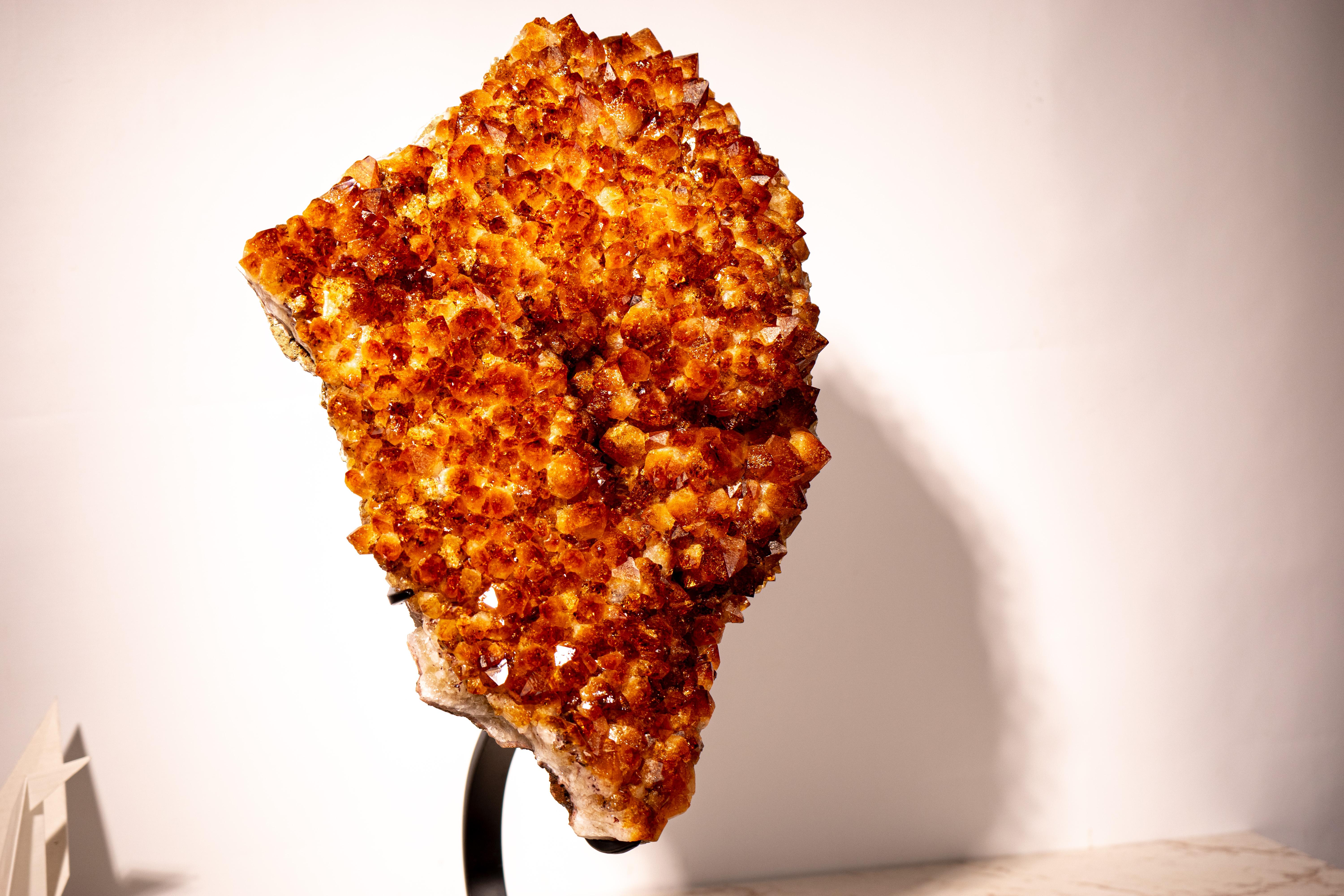 Brazilian Large Madeira Citrine Crystal Cluster with Flower Rosette on Custom-Made Stand For Sale