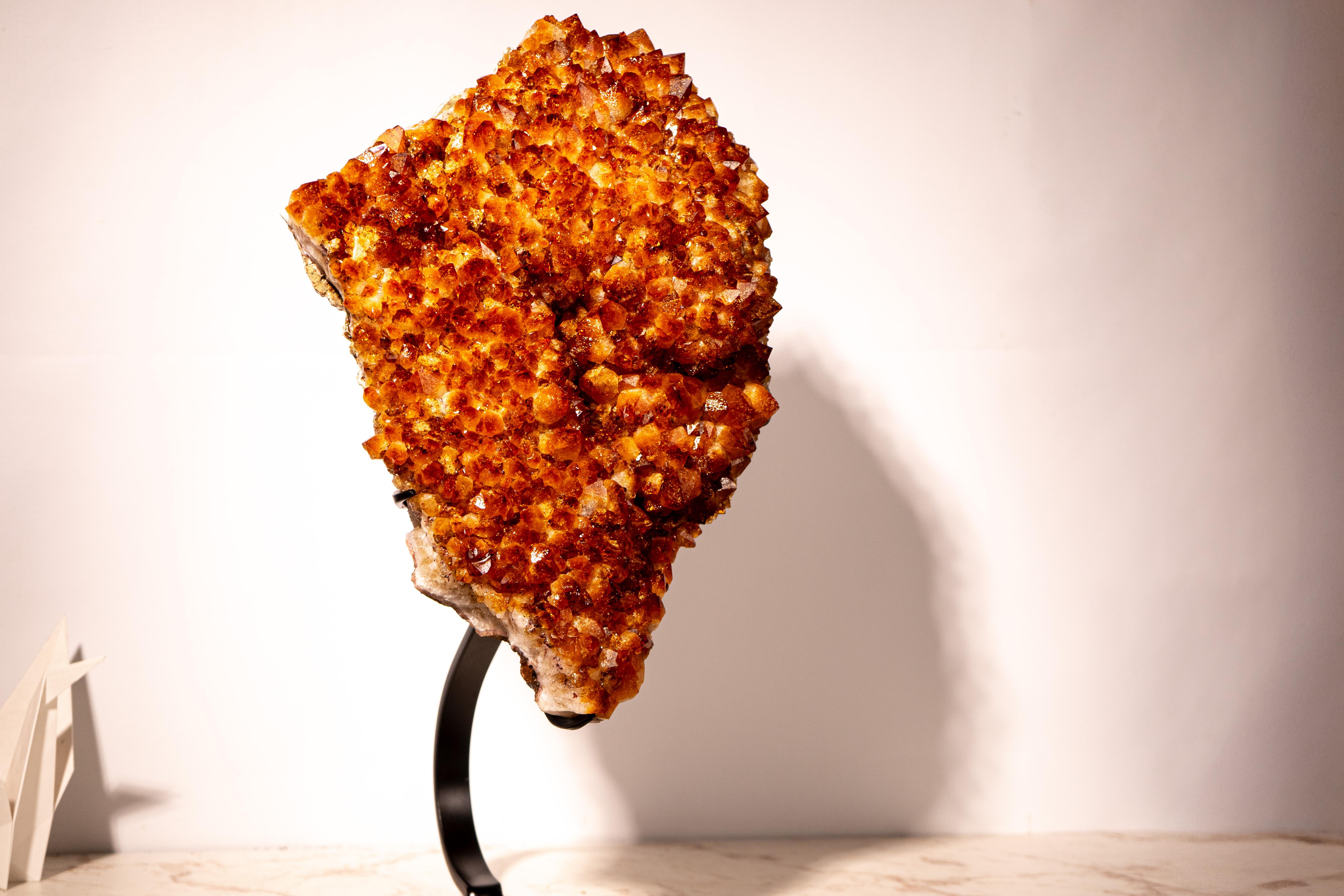 Large Madeira Citrine Crystal Cluster with Flower Rosette on Custom-Made Stand In New Condition For Sale In Ametista Do Sul, BR
