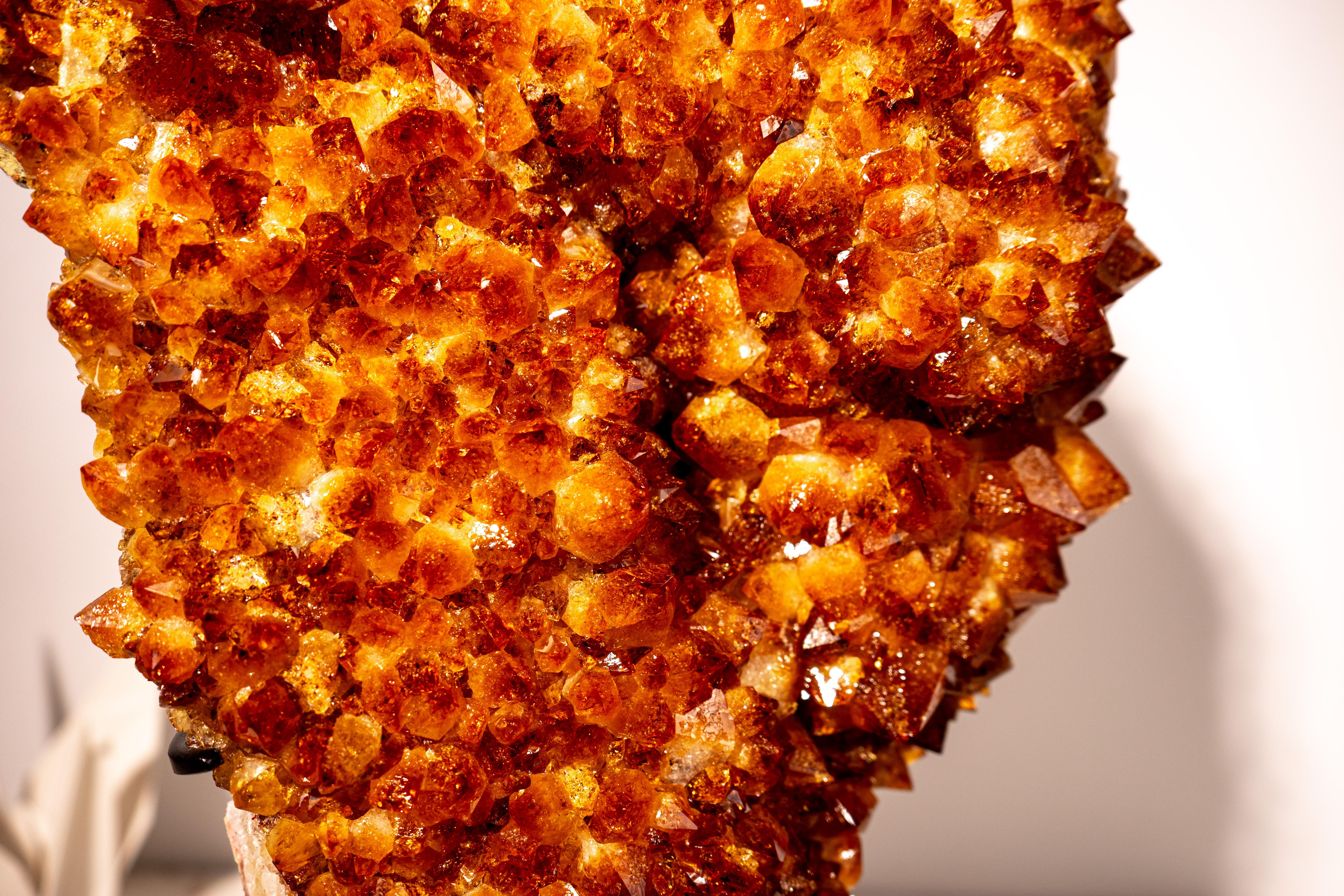 Large Madeira Citrine Crystal Cluster with Flower Rosette on Custom-Made Stand For Sale 1