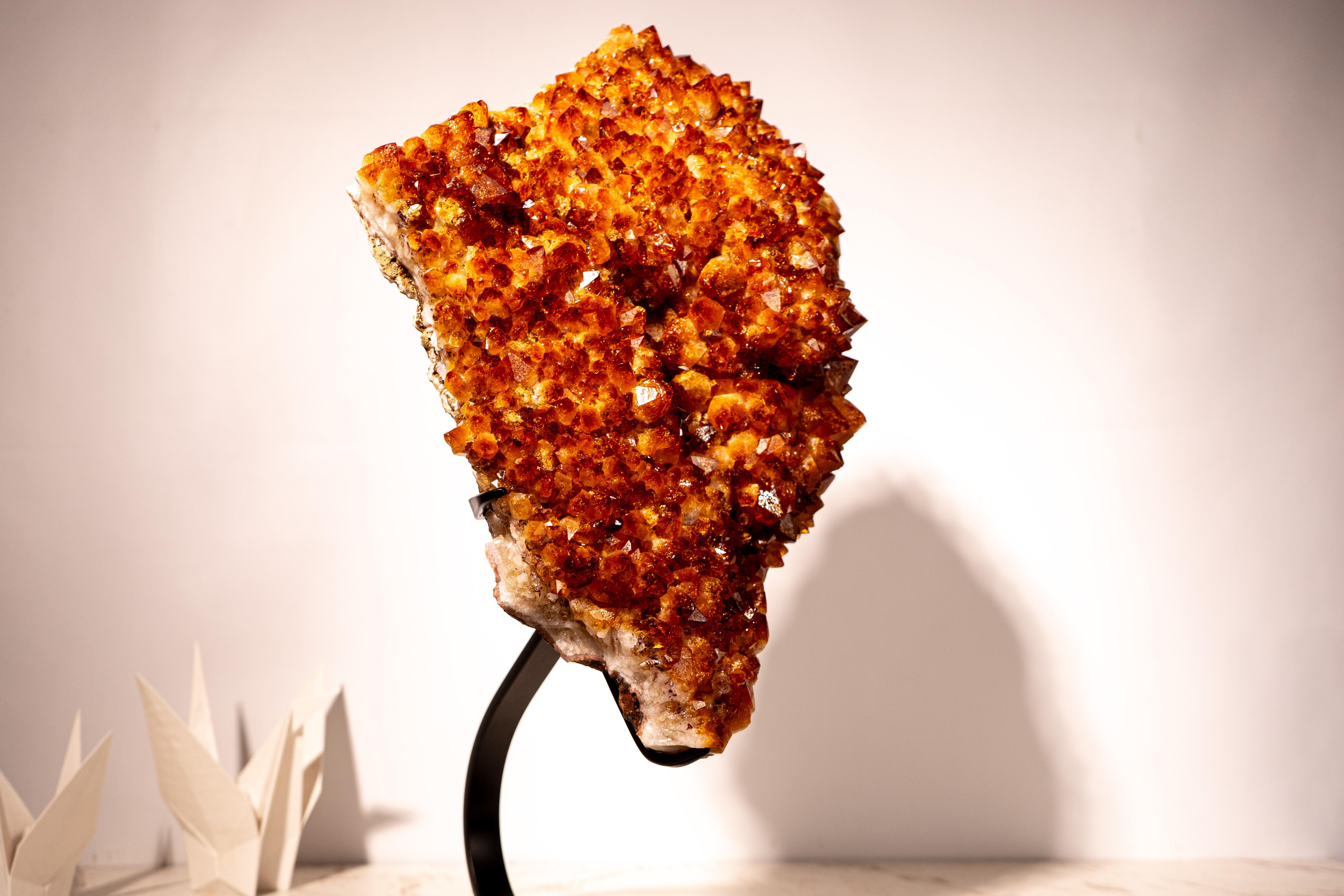 Large Madeira Citrine Crystal Cluster with Flower Rosette on Custom-Made Stand For Sale 3