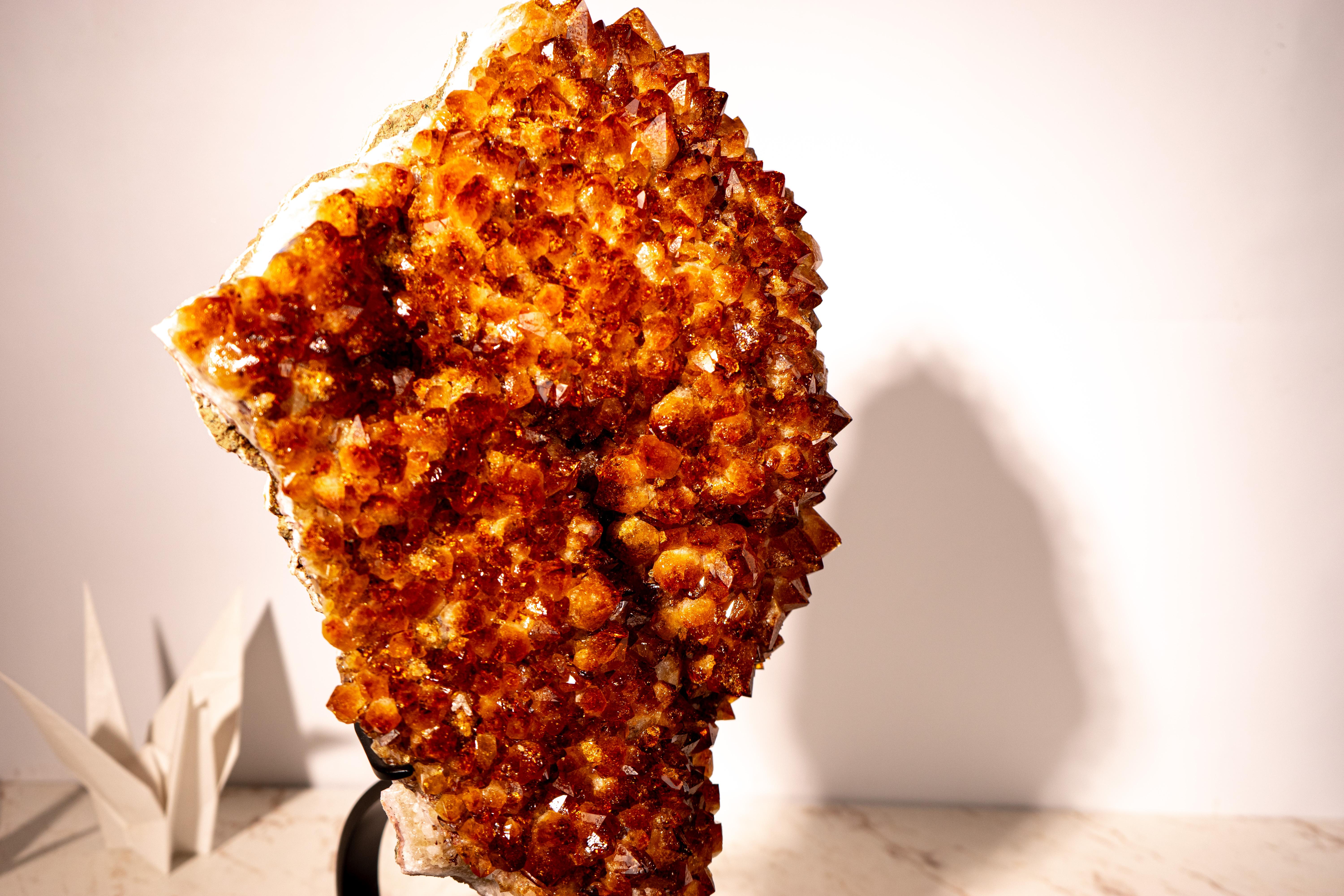 Large Madeira Citrine Crystal Cluster with Flower Rosette on Custom-Made Stand For Sale 4