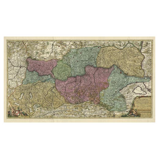 Spectacular Large Map of Upper and Lower Austria between Passau and Wien, c.1700