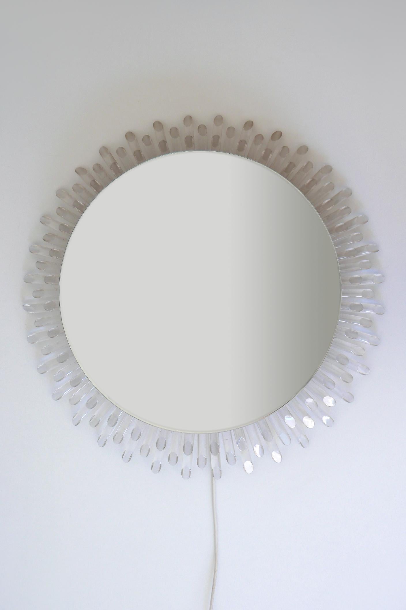 Spectacular Large Mid-Century Modern Backlit Sunburst Wall Mirror Germany 1970s For Sale 6