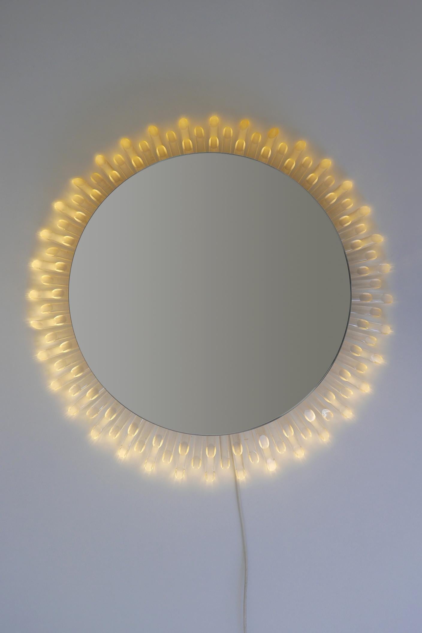 Spectacular Large Mid-Century Modern Backlit Sunburst Wall Mirror Germany 1970s For Sale 7