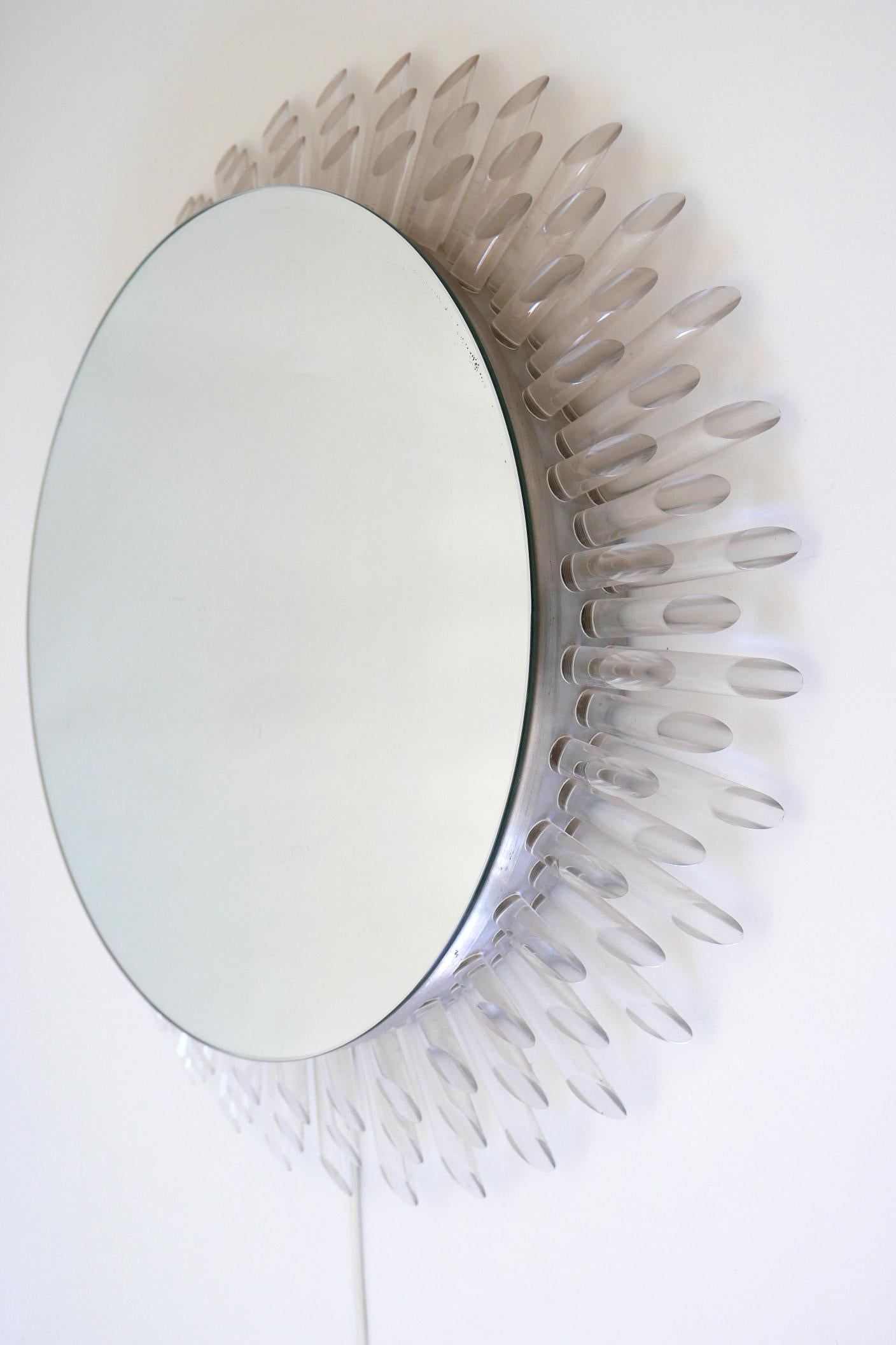Spectacular Large Mid-Century Modern Backlit Sunburst Wall Mirror Germany 1970s For Sale 8