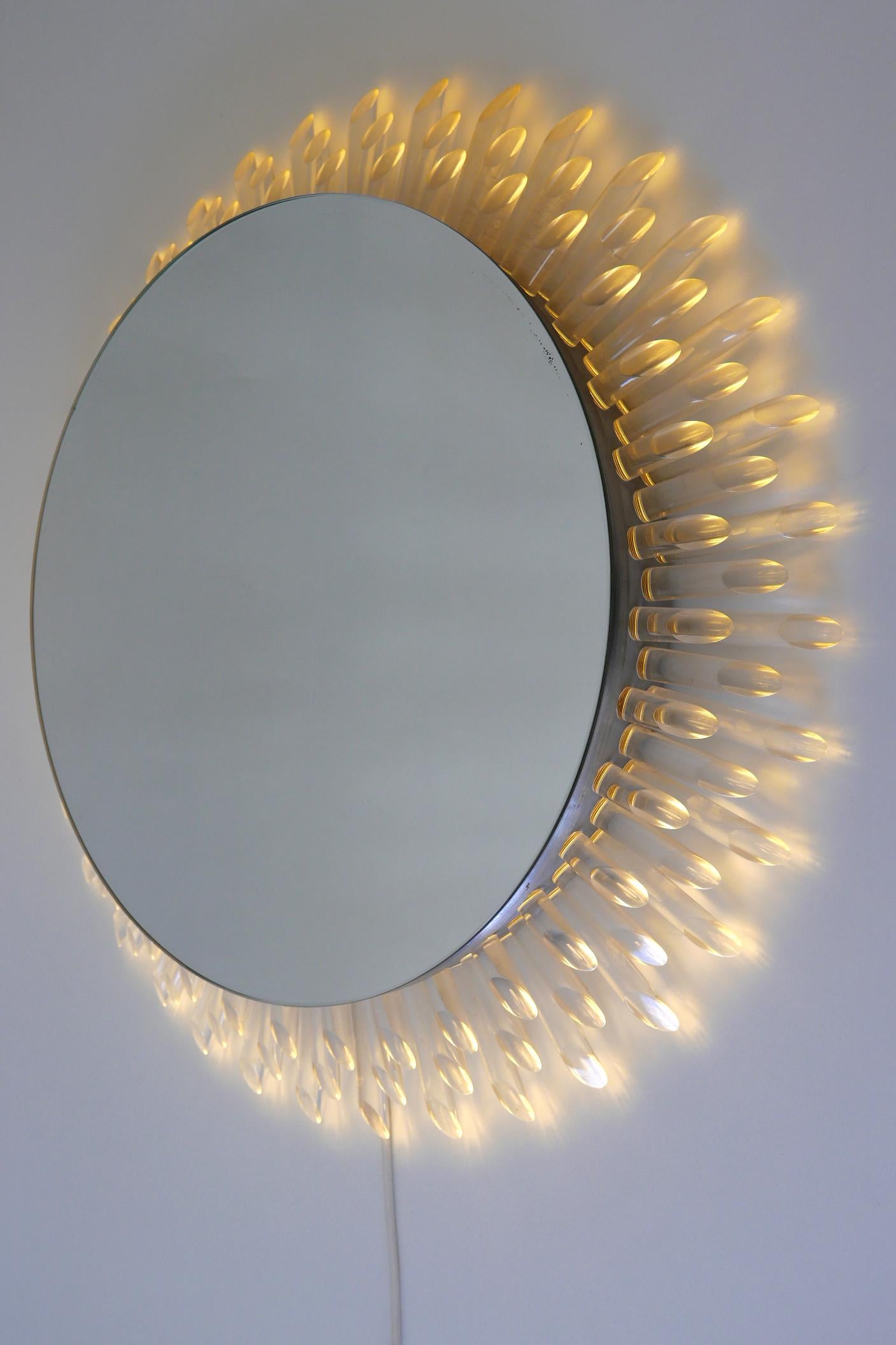 Spectacular Large Mid-Century Modern Backlit Sunburst Wall Mirror Germany 1970s For Sale 9