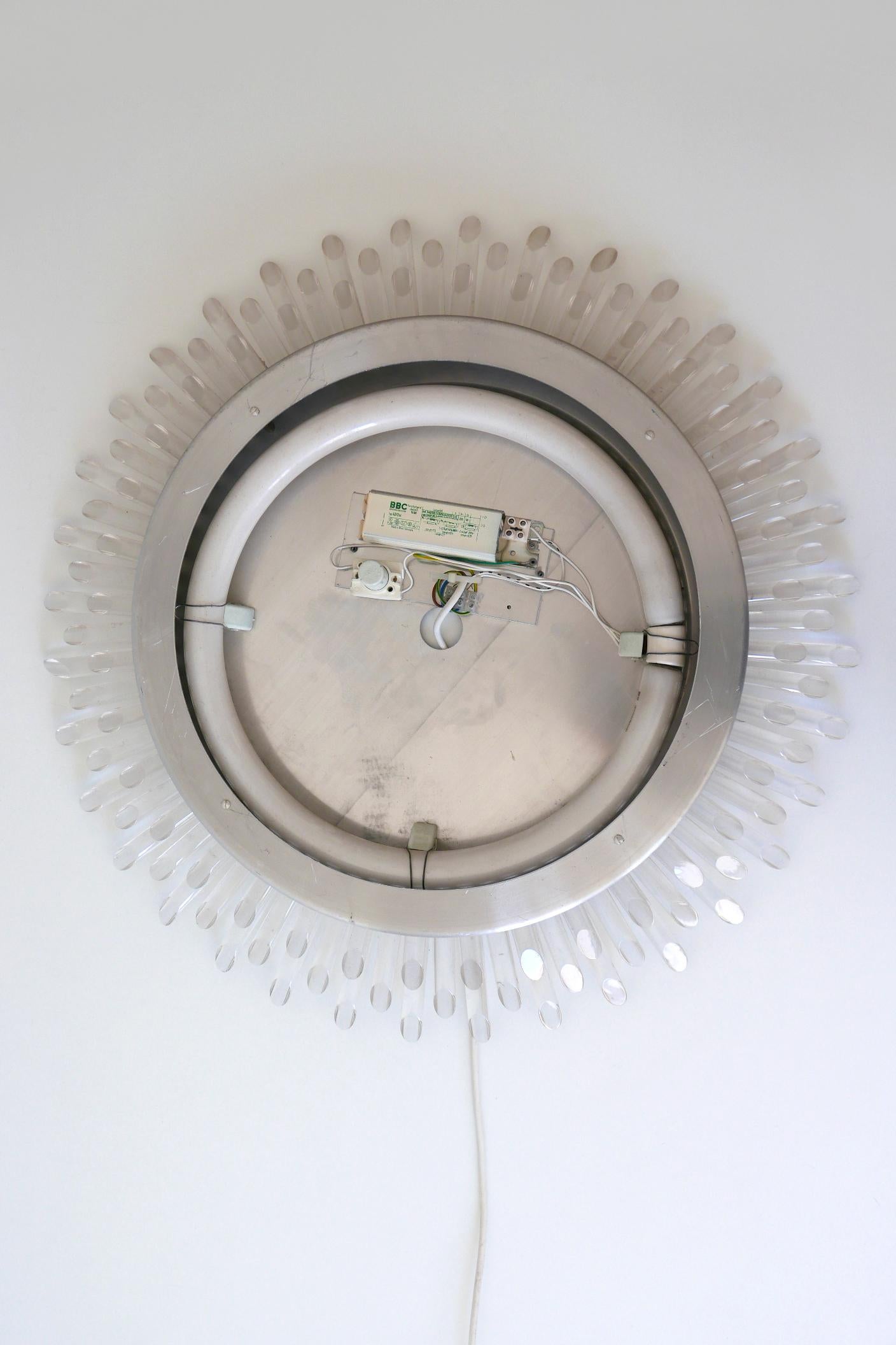 Spectacular Large Mid-Century Modern Backlit Sunburst Wall Mirror Germany 1970s For Sale 11
