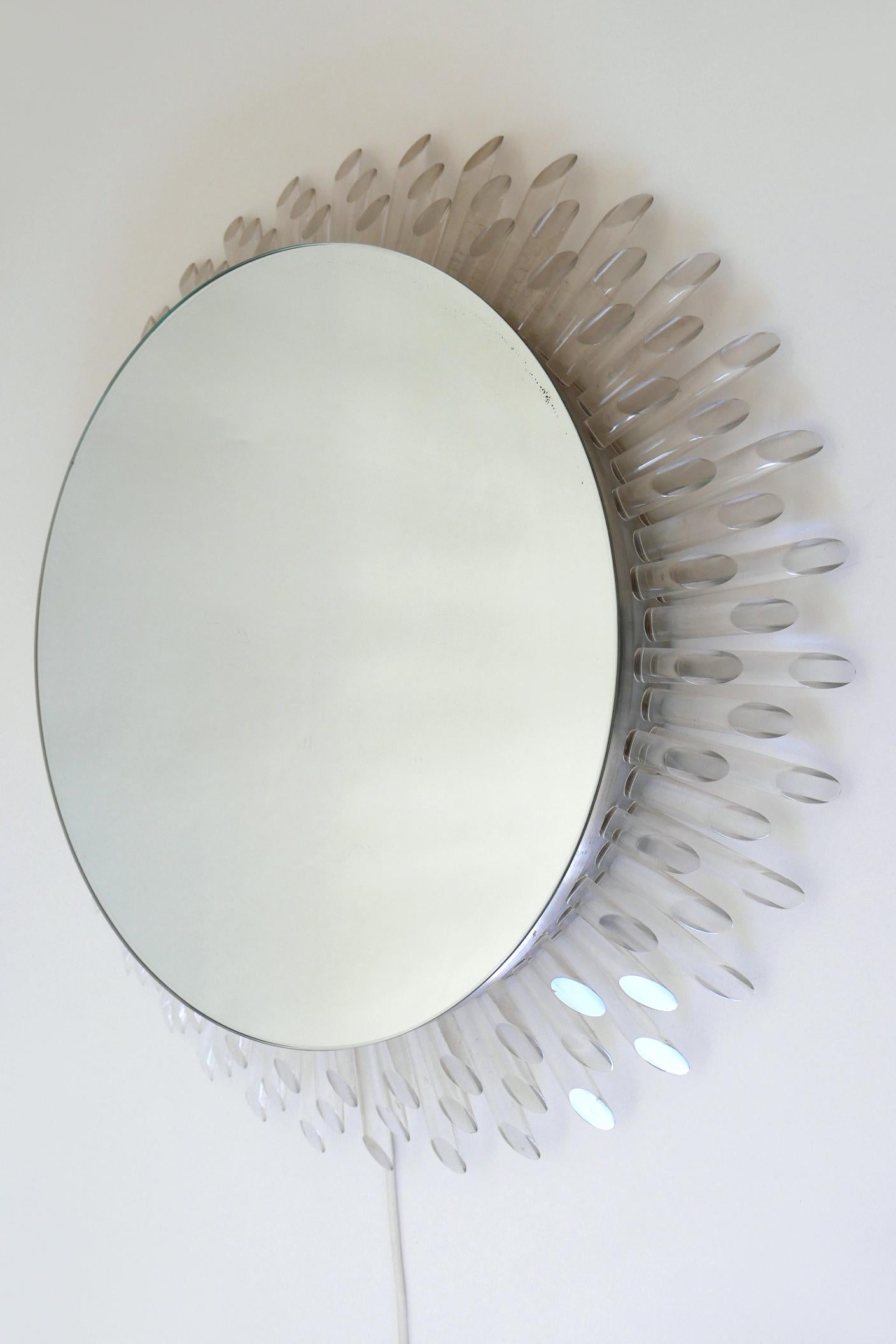 Spectacular Large Mid-Century Modern Backlit Sunburst Wall Mirror Germany 1970s In Good Condition For Sale In Munich, DE