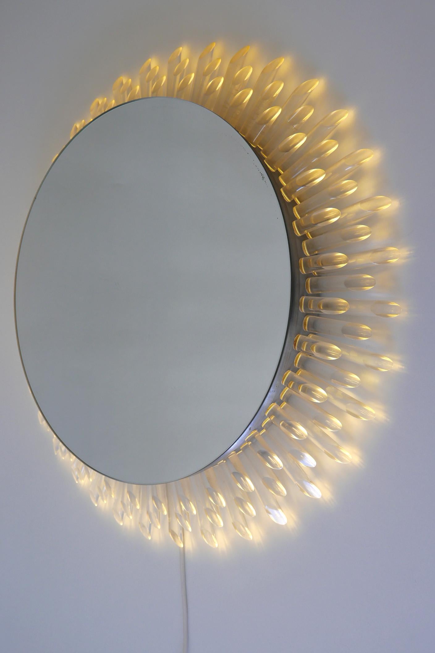 Spectacular Large Mid-Century Modern Backlit Sunburst Wall Mirror Germany 1970s For Sale 1