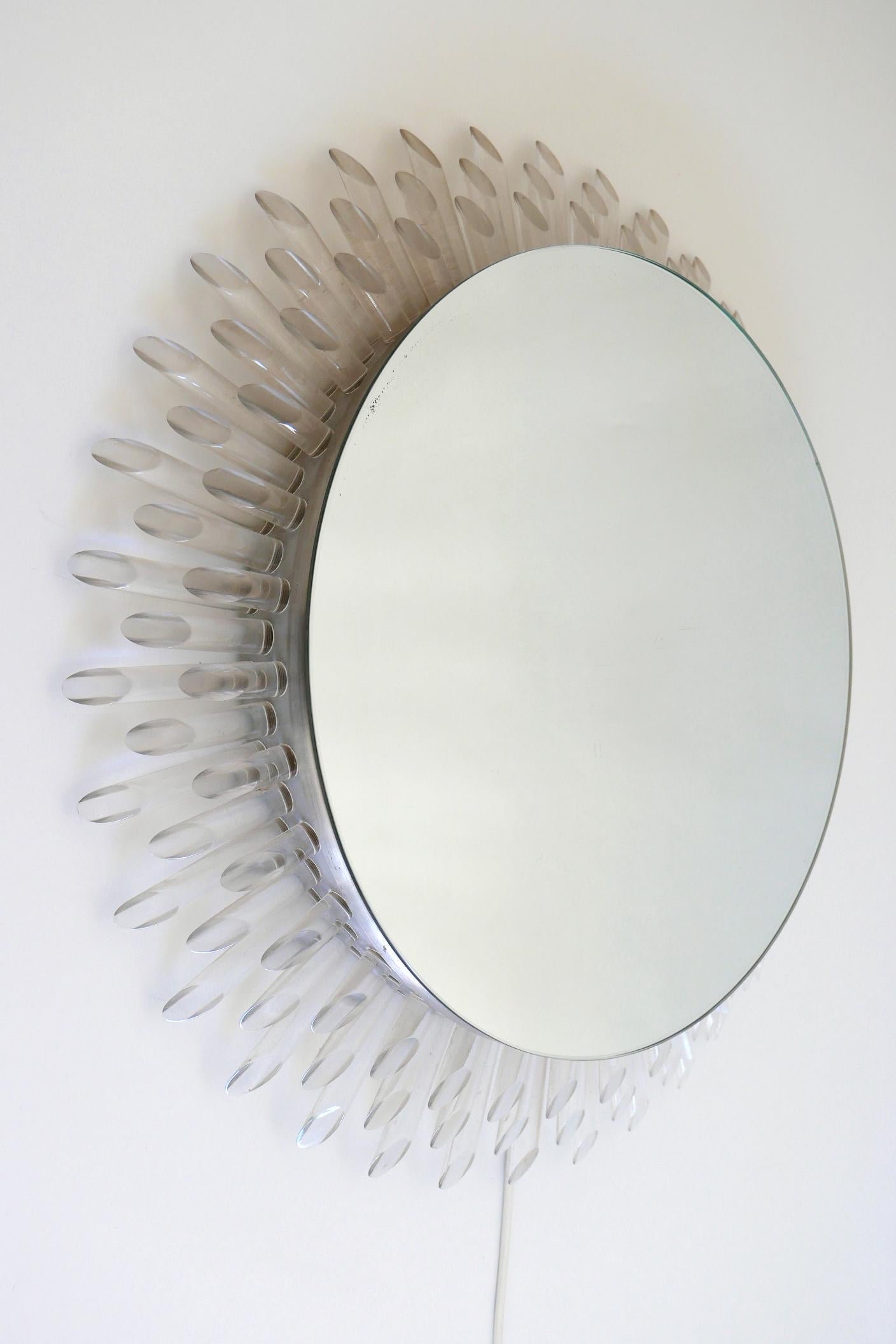 Spectacular Large Mid-Century Modern Backlit Sunburst Wall Mirror Germany 1970s For Sale 3