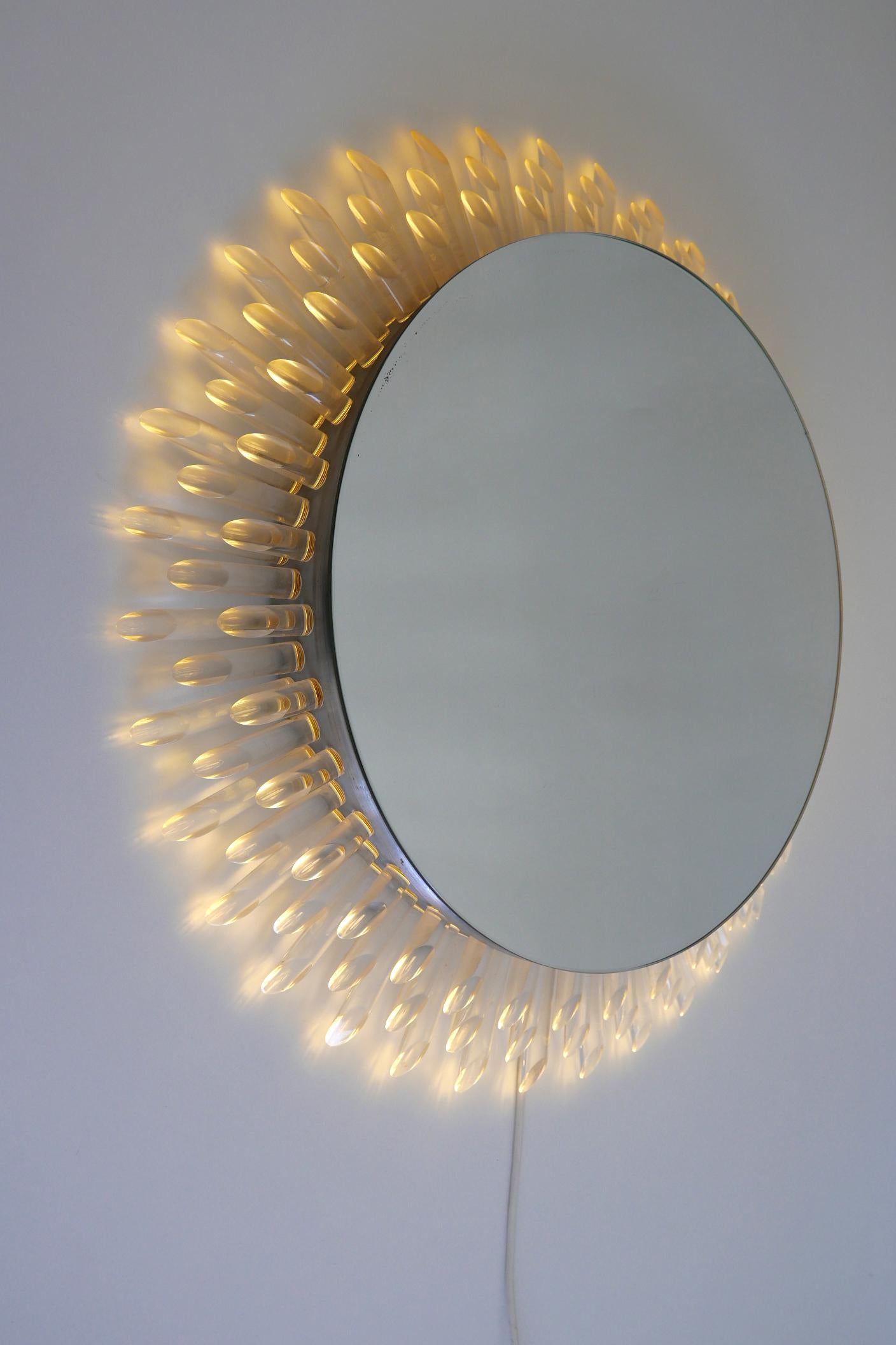 Spectacular Large Mid-Century Modern Backlit Sunburst Wall Mirror Germany 1970s For Sale 4