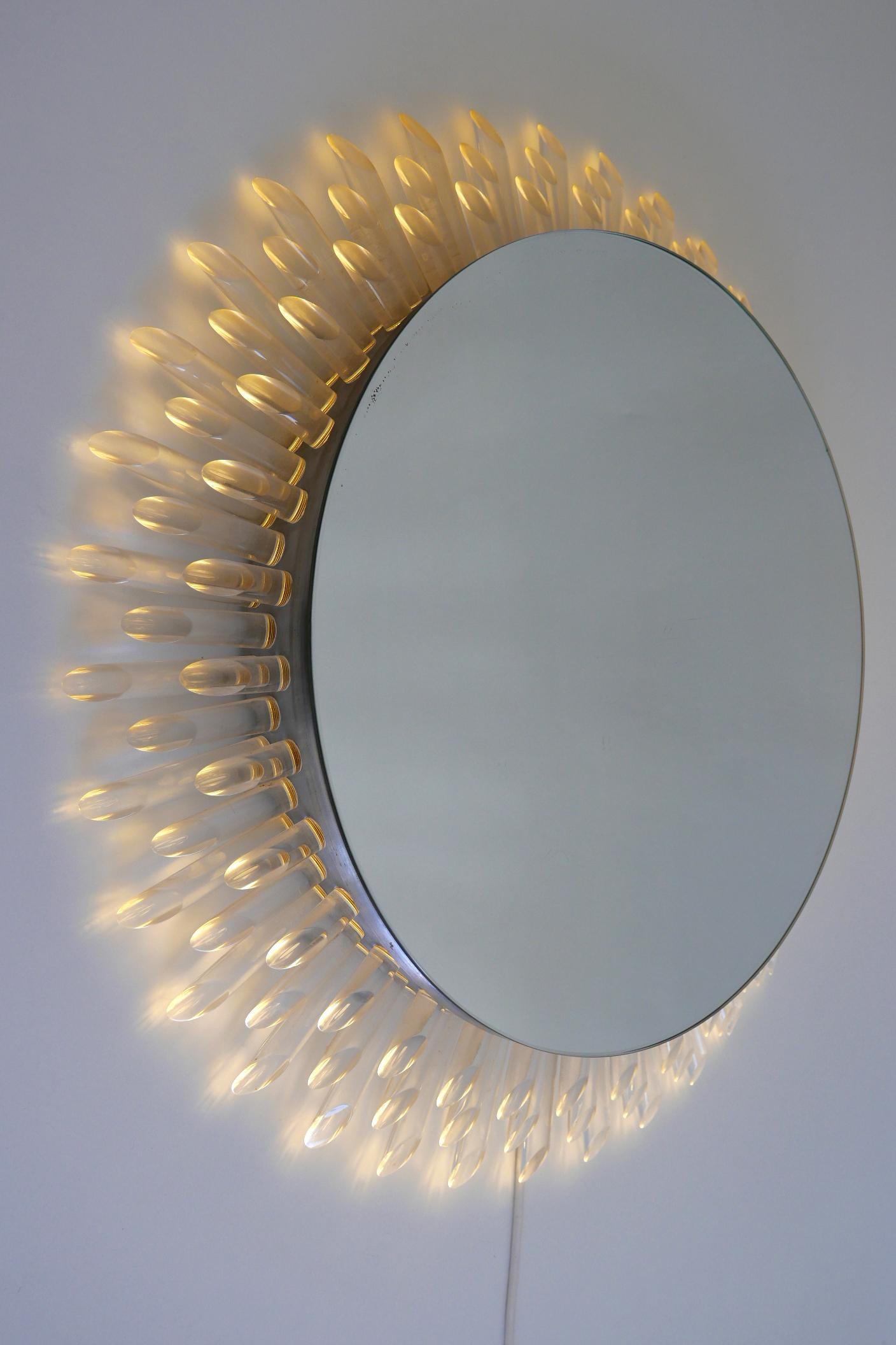 Spectacular Large Mid-Century Modern Backlit Sunburst Wall Mirror Germany 1970s For Sale 5