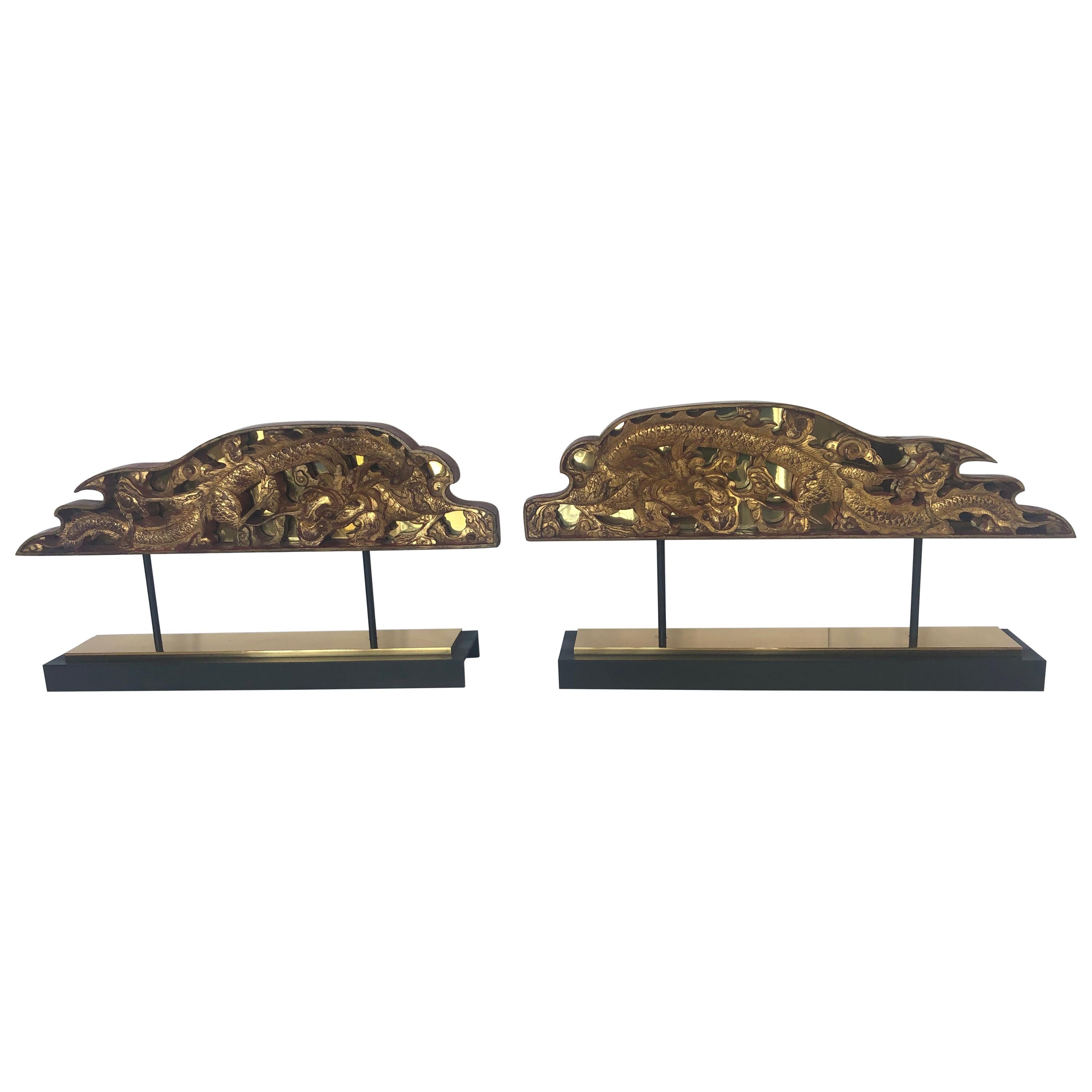 Spectacular Large Pair of Carved Gilded Architectural Fragment Sculptures