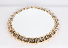 Spettacolare specchio retroilluminato di grandi dimensioni in ottone dorato e vetro di cristallo di Palwa, Germania